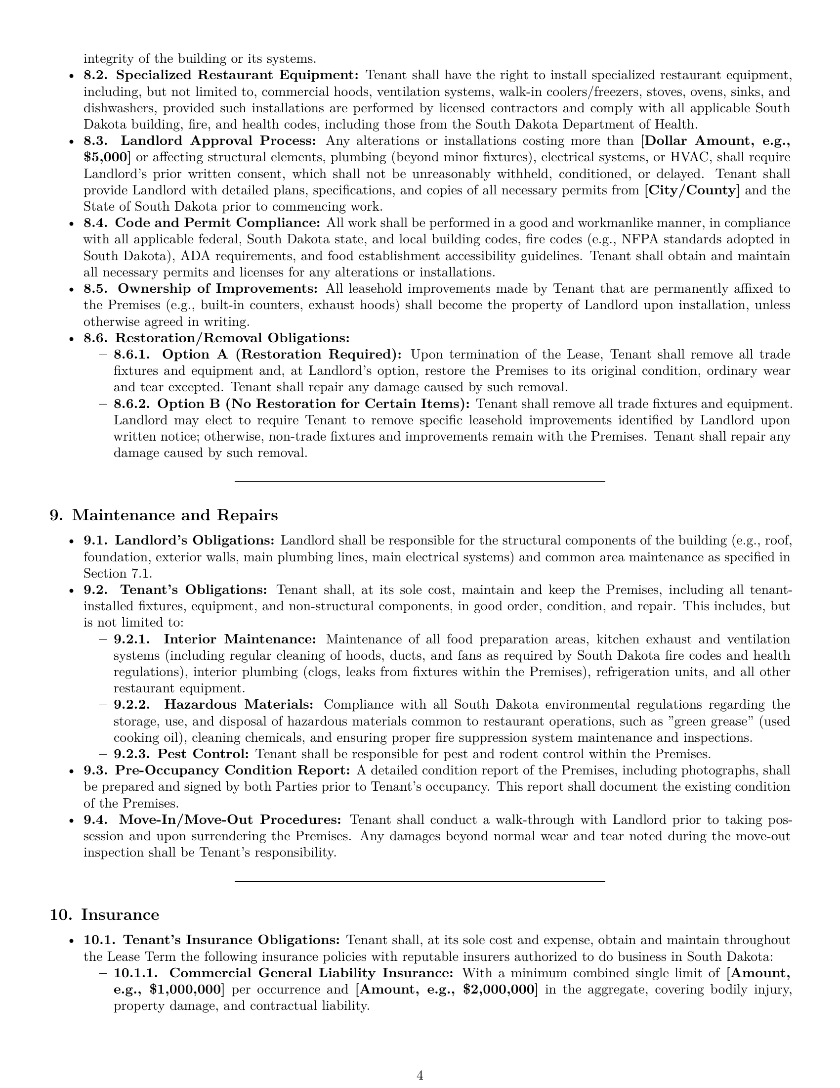 Preview page 4 of Pro South Dakota restaurant lease agreement template
