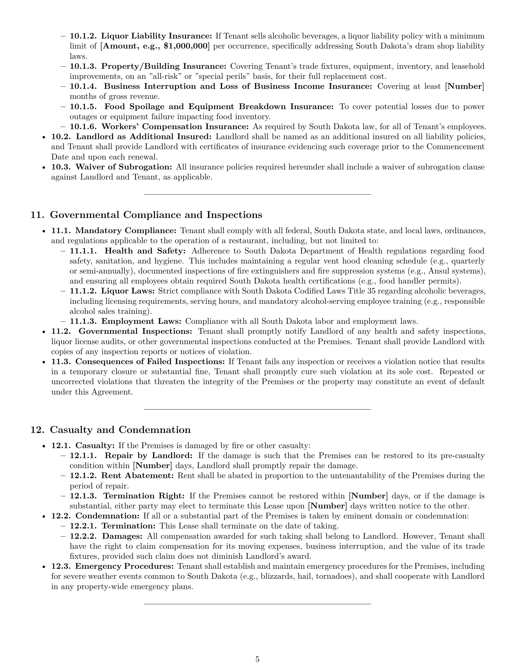 Preview page 5 of Pro South Dakota restaurant lease agreement template