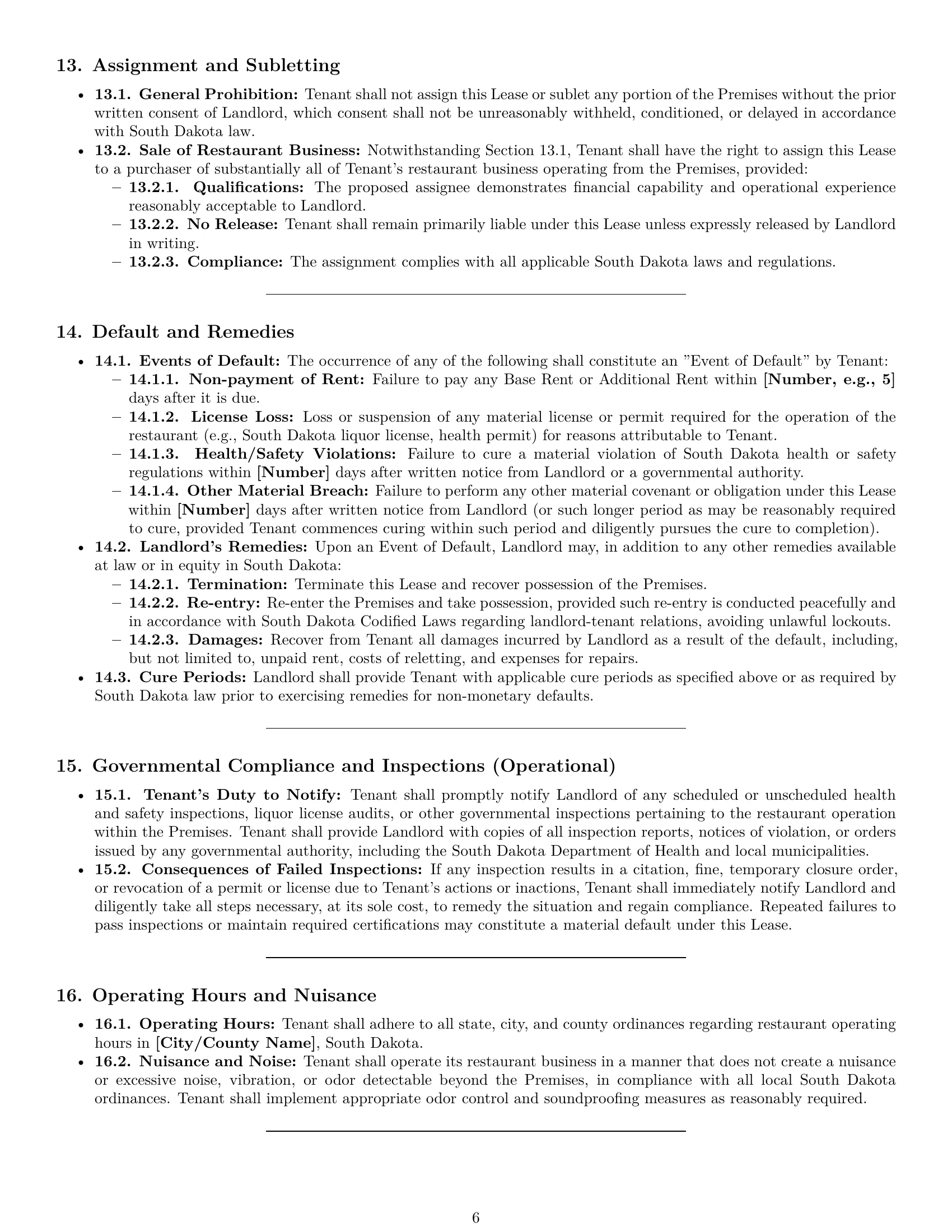 Preview page 6 of Pro South Dakota restaurant lease agreement template