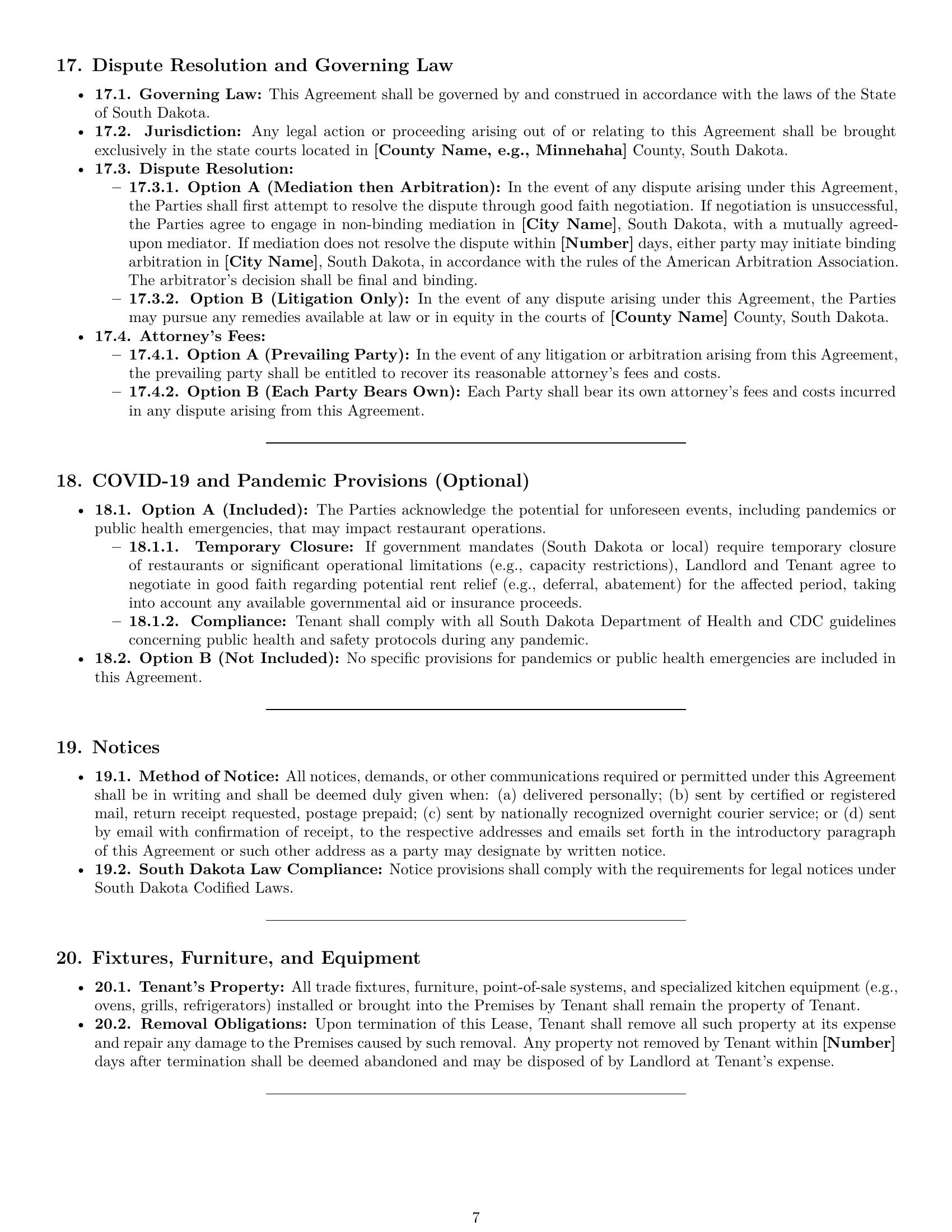 Preview page 7 of Pro South Dakota restaurant lease agreement template