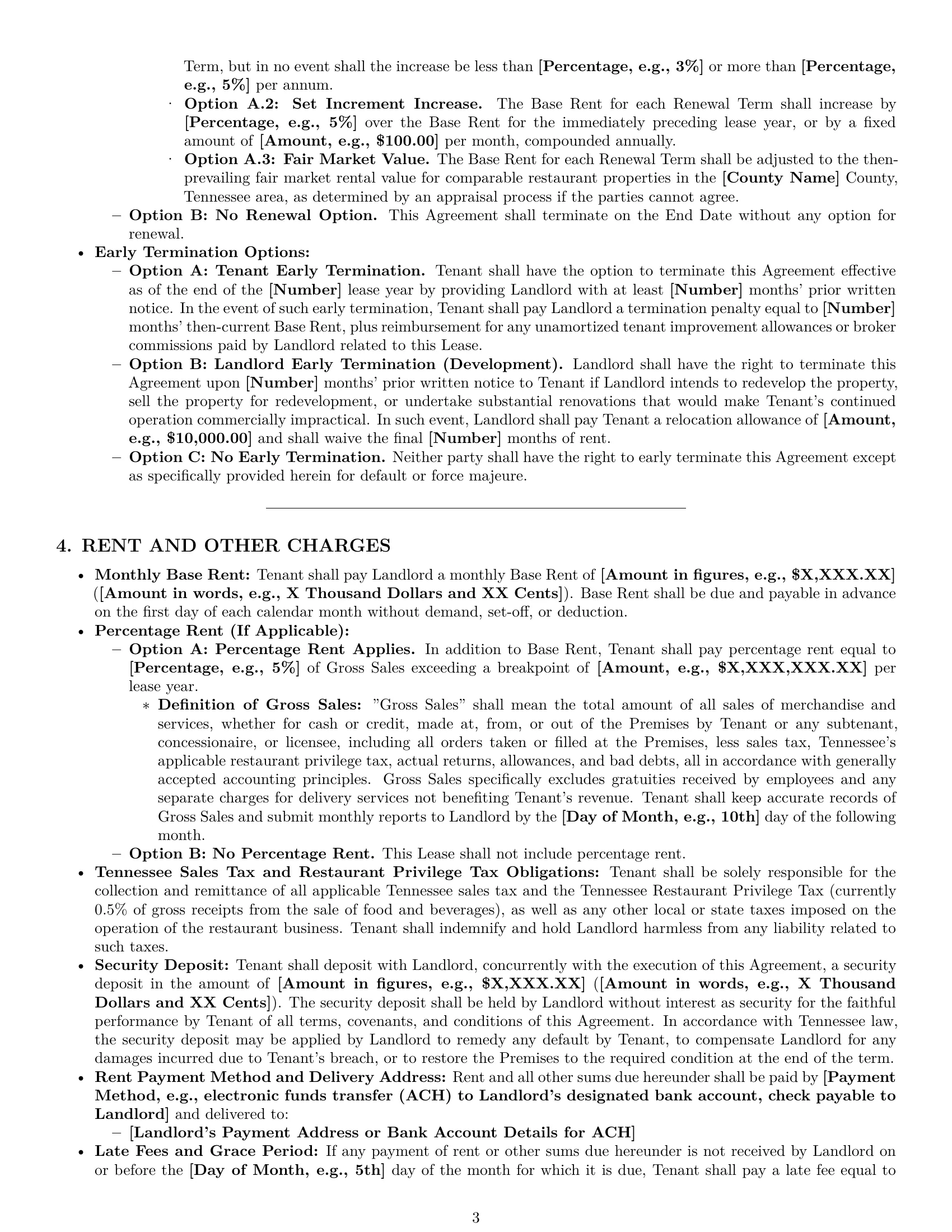 Preview page 3 of Pro Tennessee restaurant lease agreement template