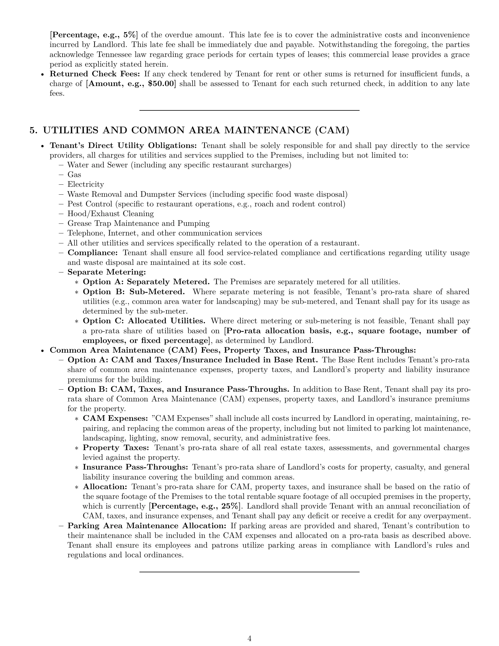 Preview page 4 of Pro Tennessee restaurant lease agreement template