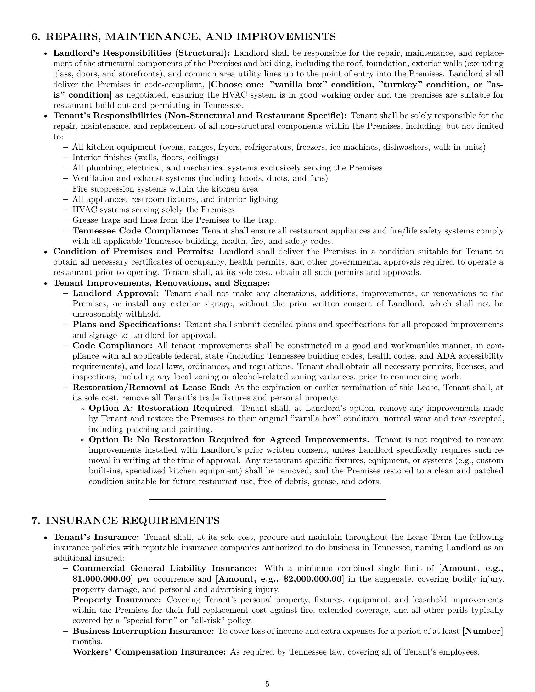 Preview page 5 of Pro Tennessee restaurant lease agreement template
