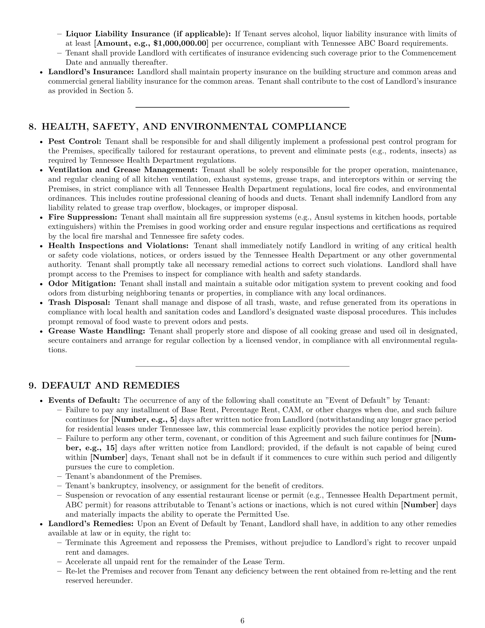 Preview page 6 of Pro Tennessee restaurant lease agreement template
