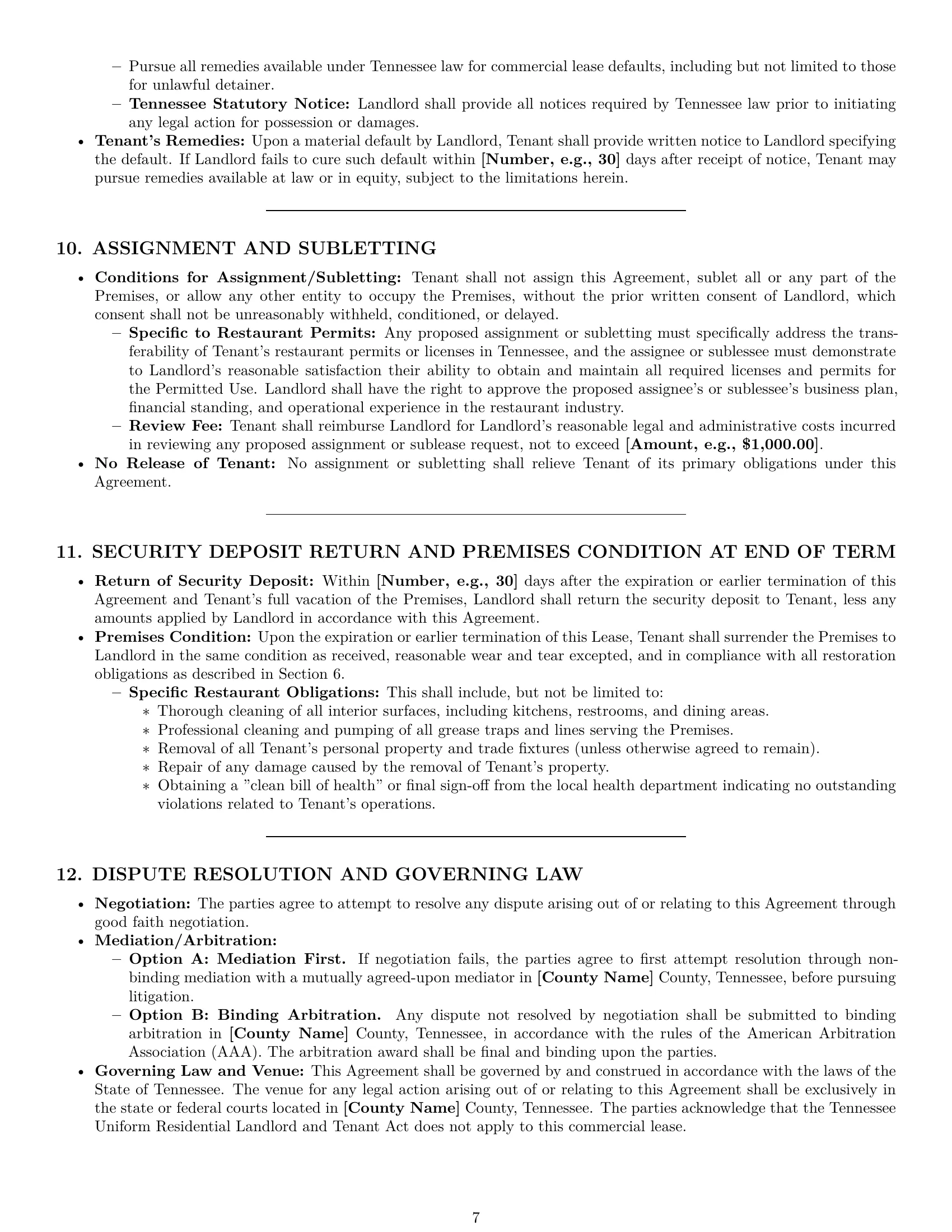 Preview page 7 of Pro Tennessee restaurant lease agreement template