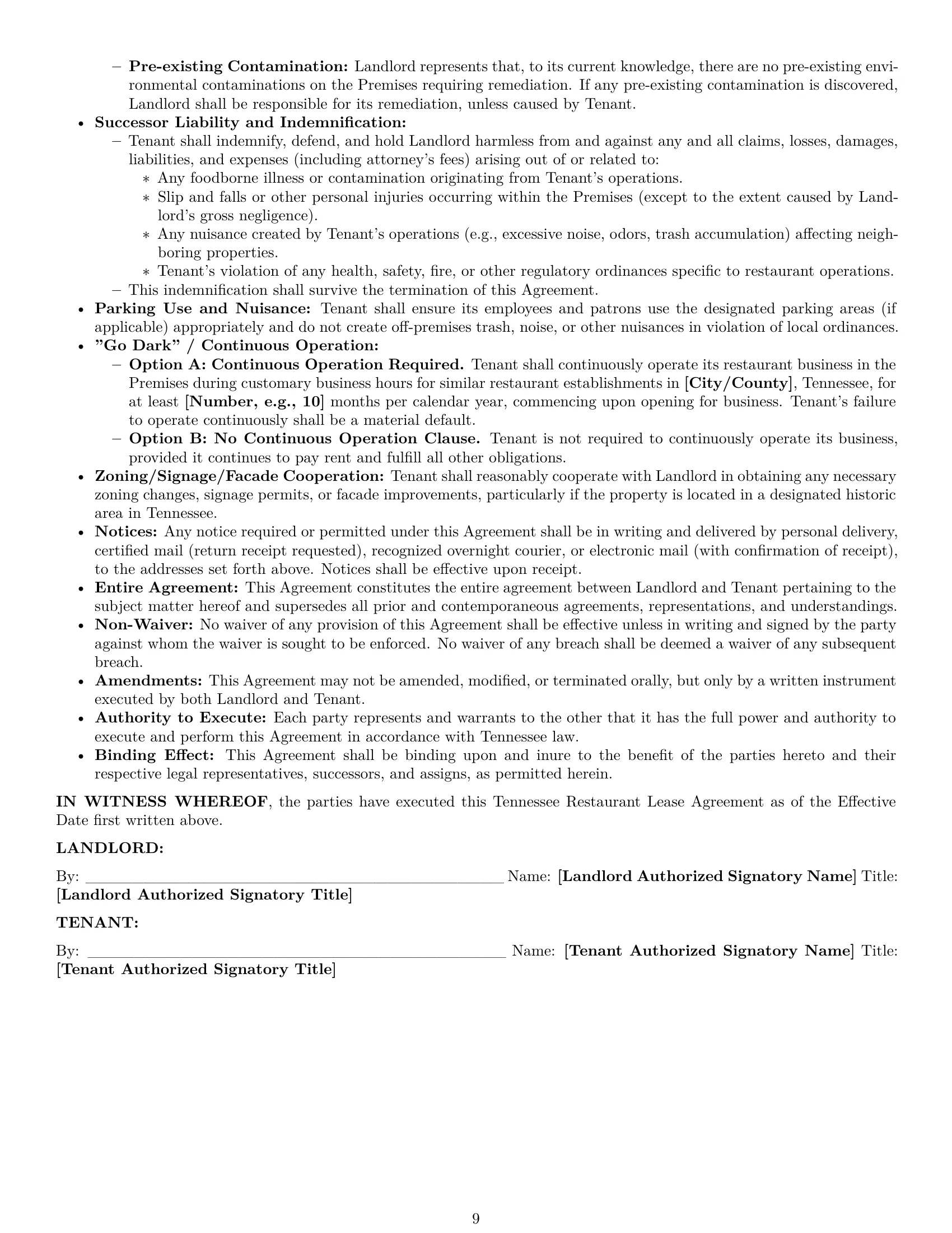 Preview page 9 of Pro Tennessee restaurant lease agreement template
