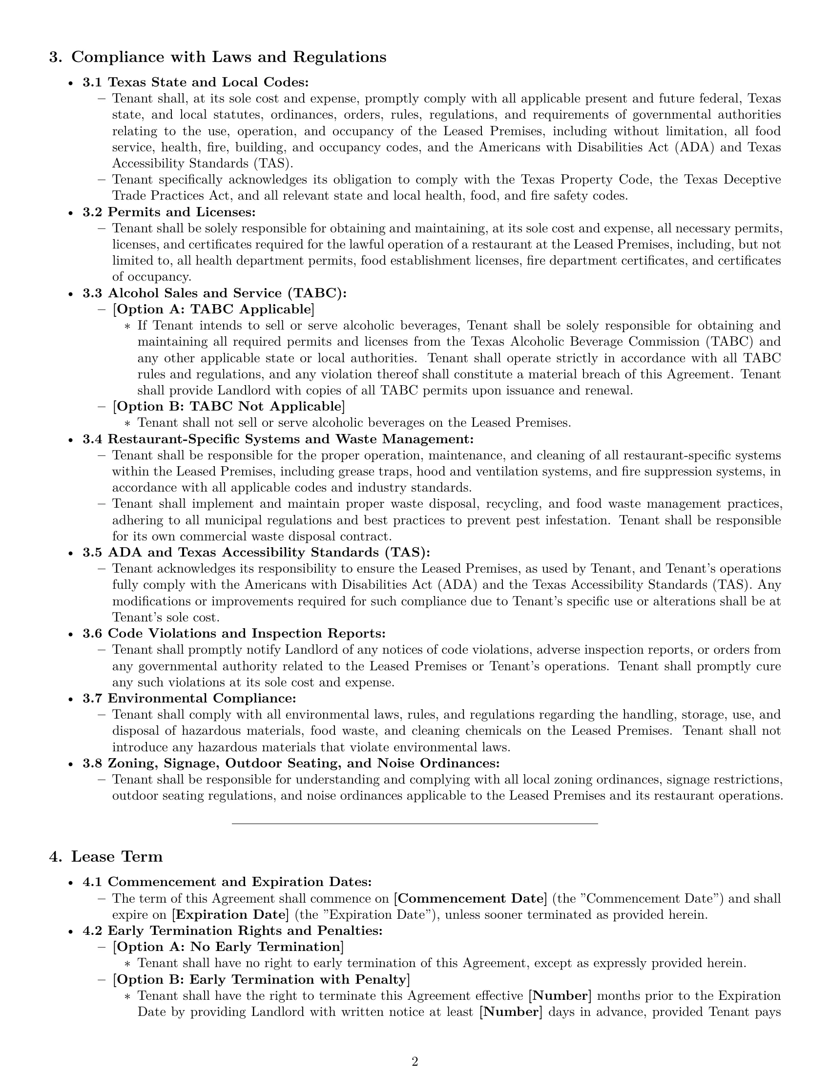 Preview page 2 of Pro Texas restaurant lease agreement template