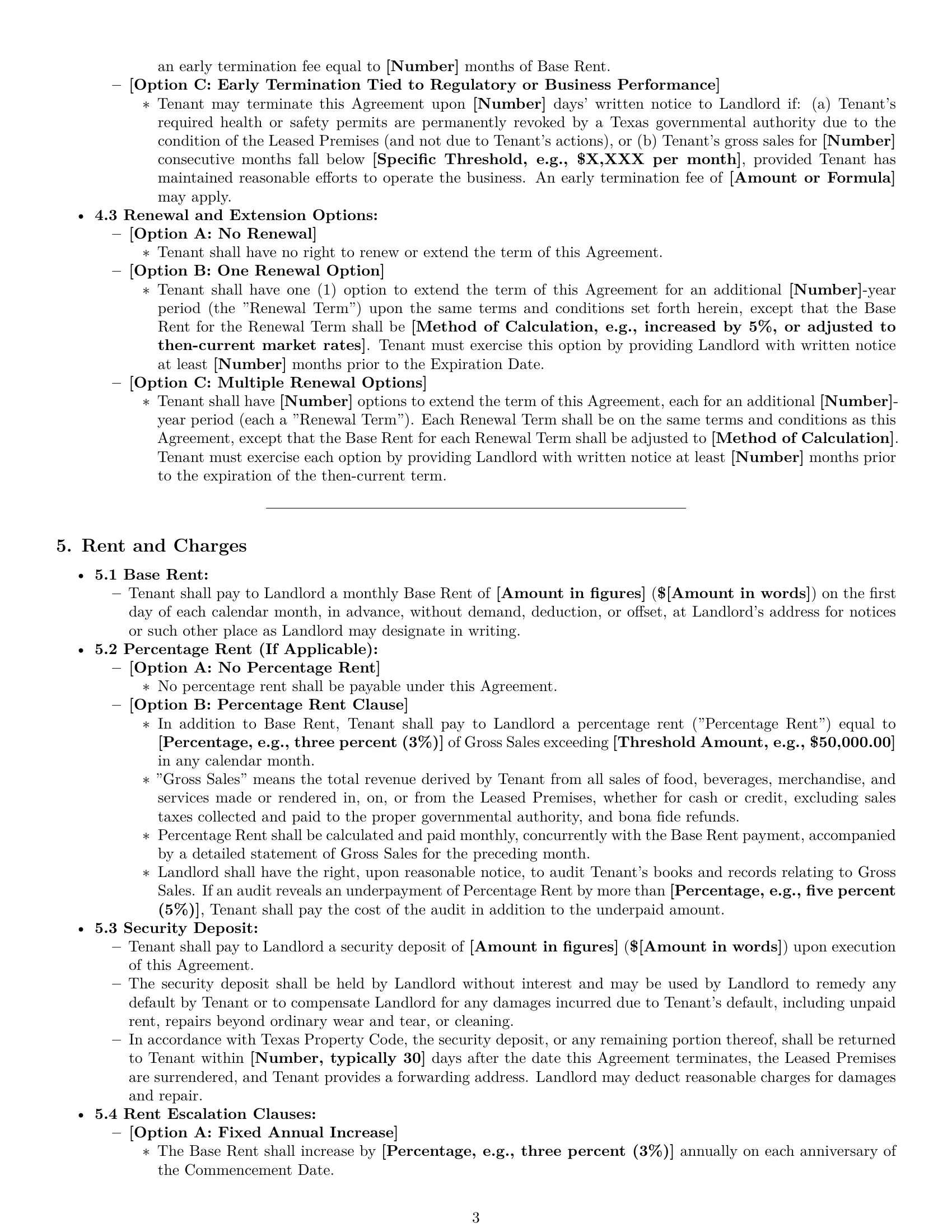 Preview page 3 of Pro Texas restaurant lease agreement template