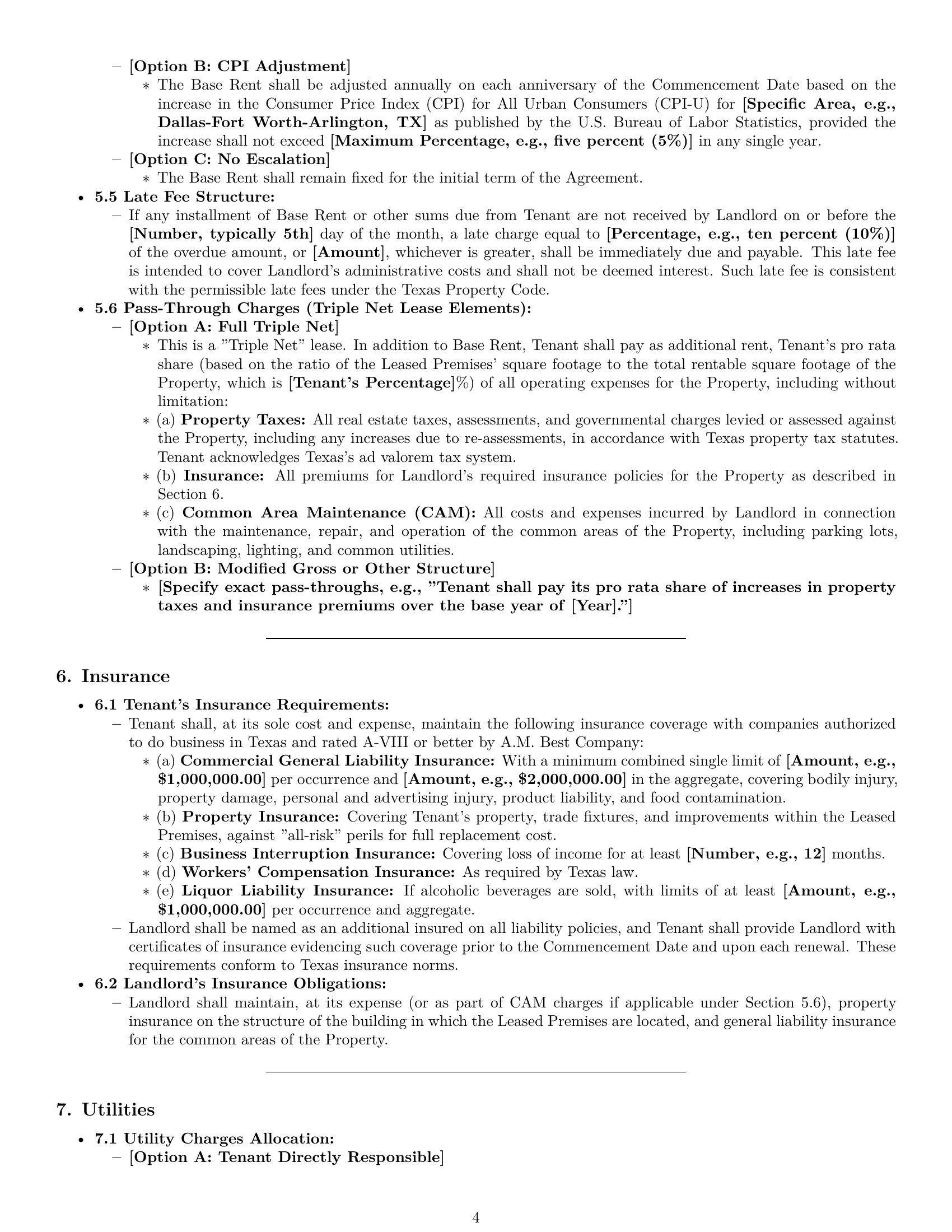 Preview page 4 of Pro Texas restaurant lease agreement template