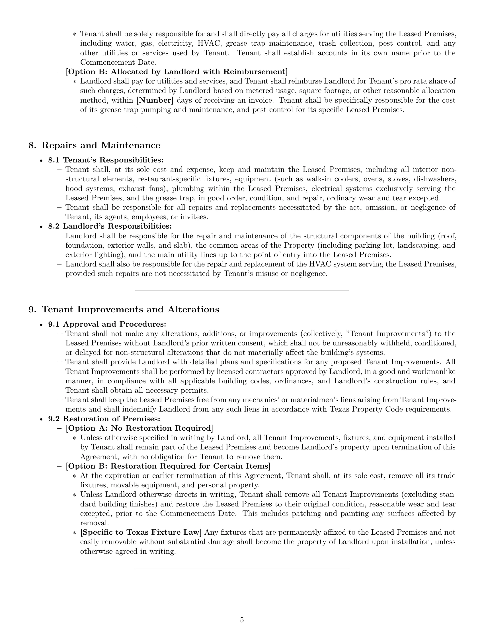 Preview page 5 of Pro Texas restaurant lease agreement template