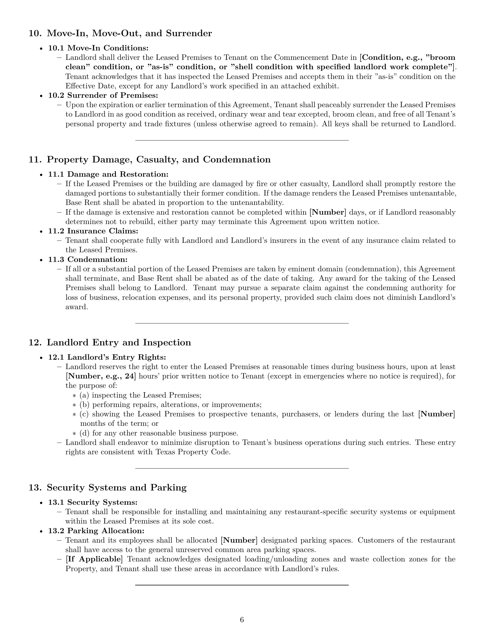 Preview page 6 of Pro Texas restaurant lease agreement template