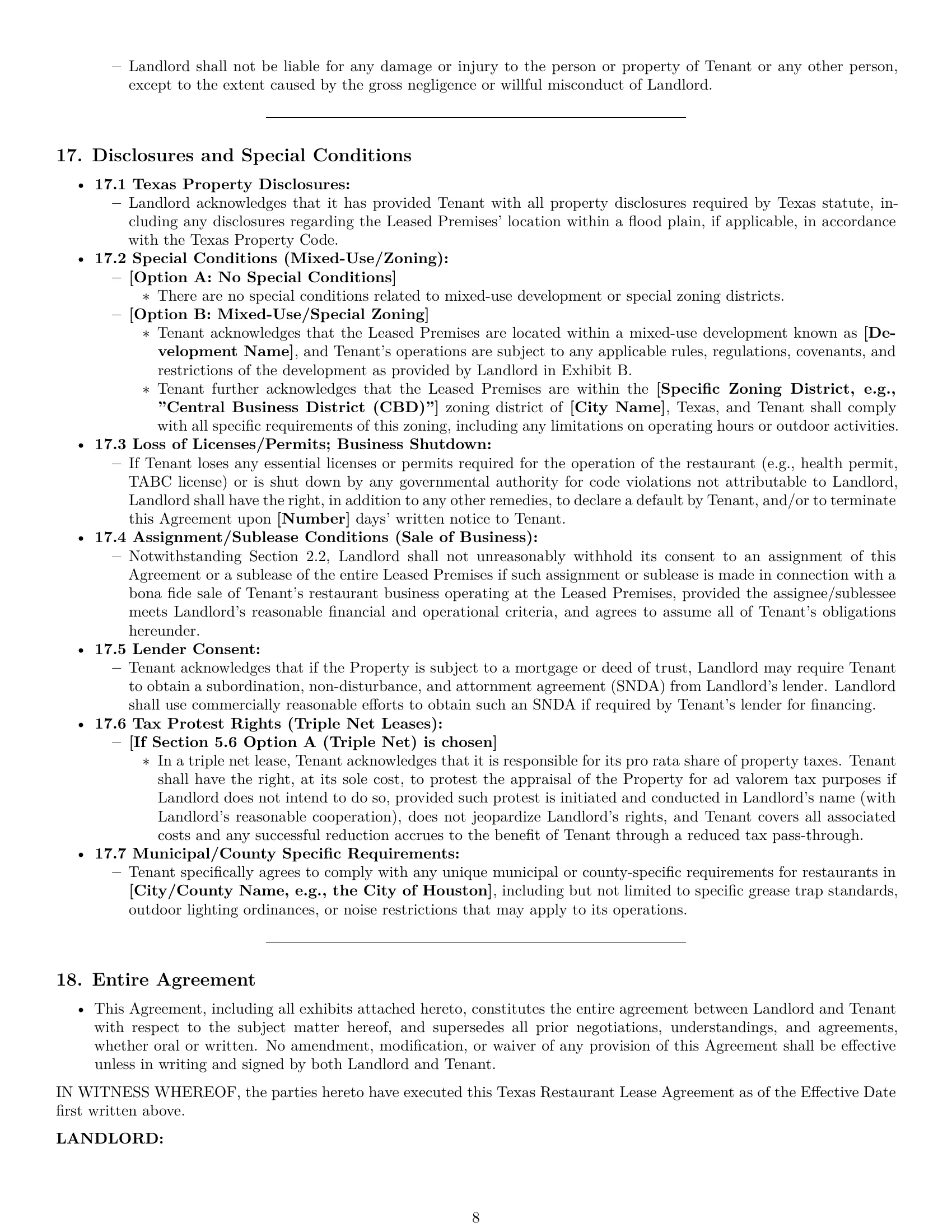 Preview page 8 of Pro Texas restaurant lease agreement template