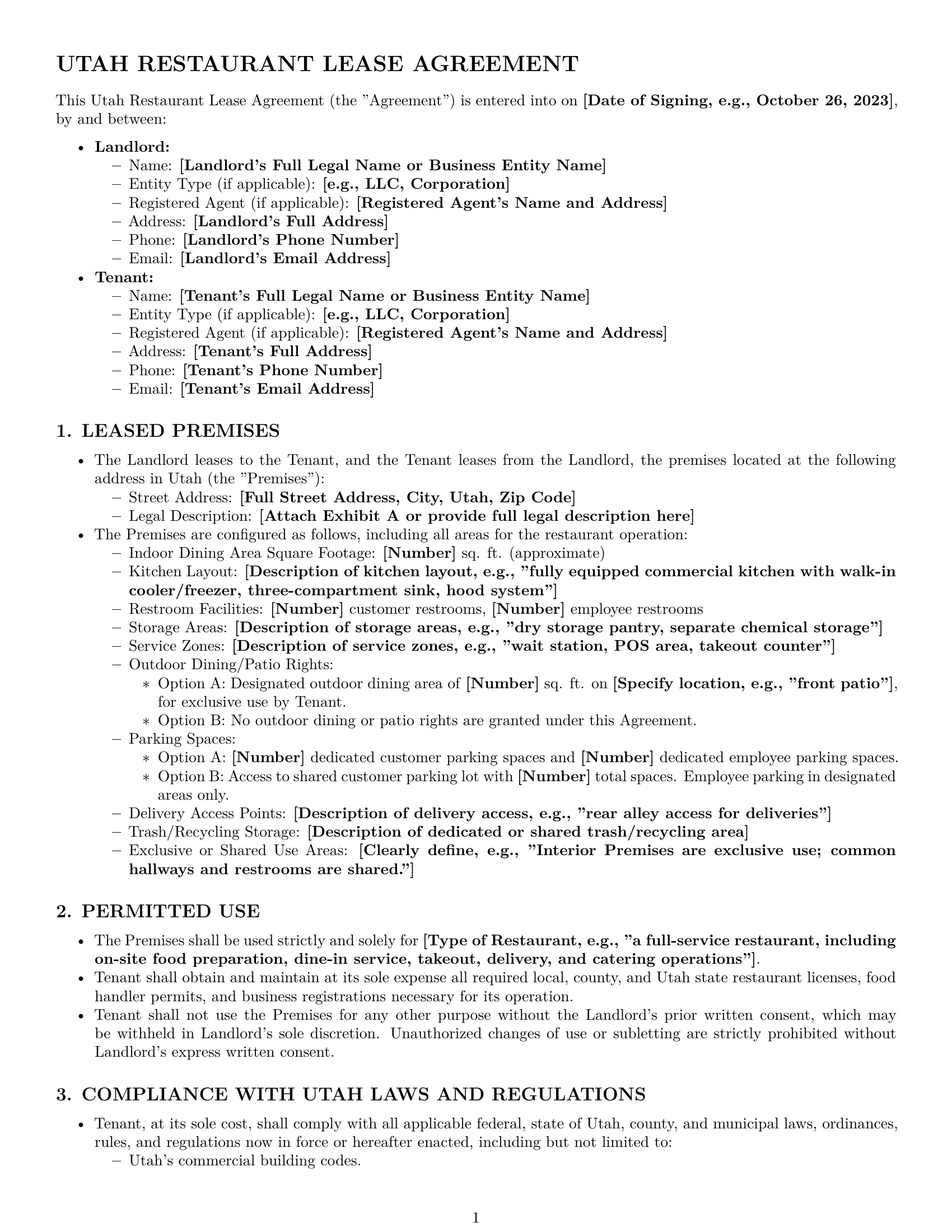 Preview page 1 of Pro Utah restaurant lease agreement template