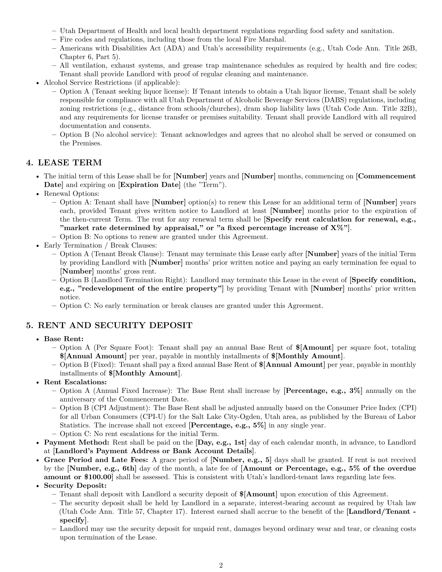 Preview page 2 of Pro Utah restaurant lease agreement template
