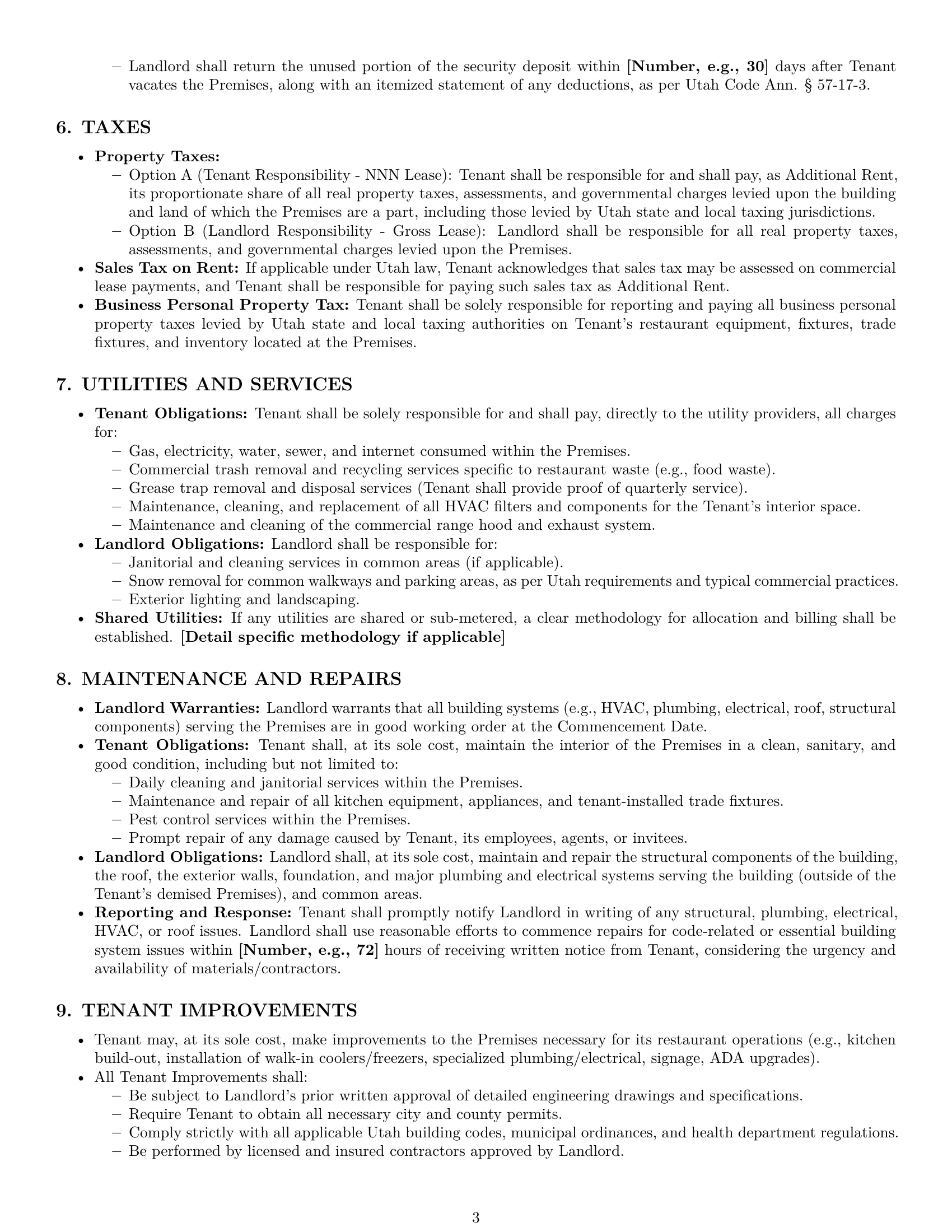 Preview page 3 of Pro Utah restaurant lease agreement template