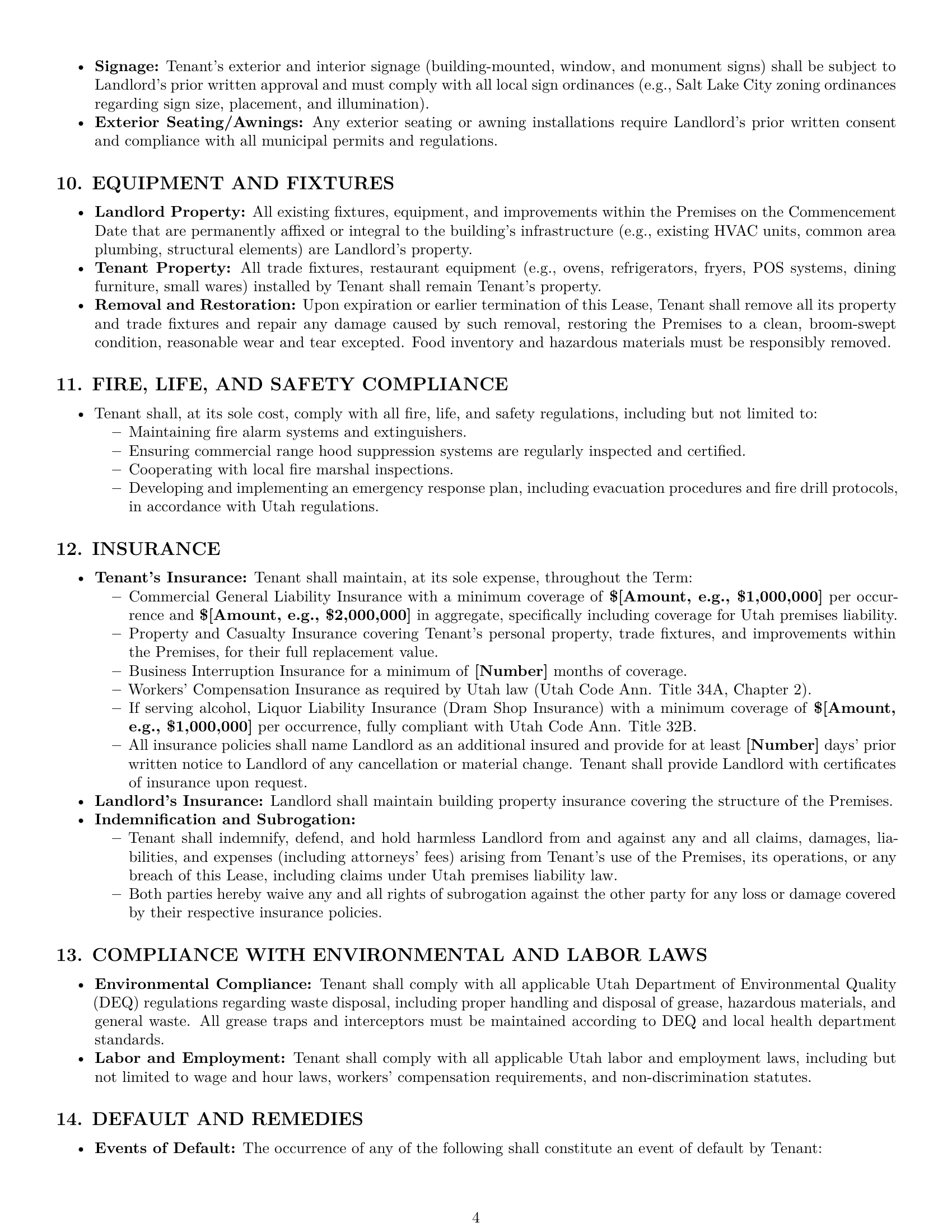 Preview page 4 of Pro Utah restaurant lease agreement template