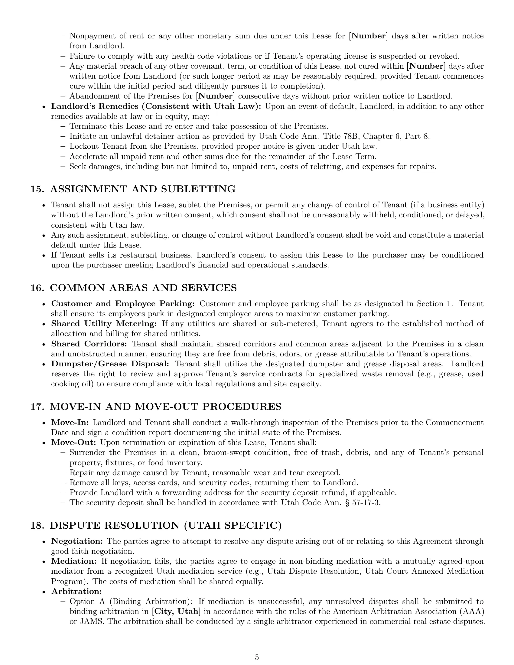 Preview page 5 of Pro Utah restaurant lease agreement template