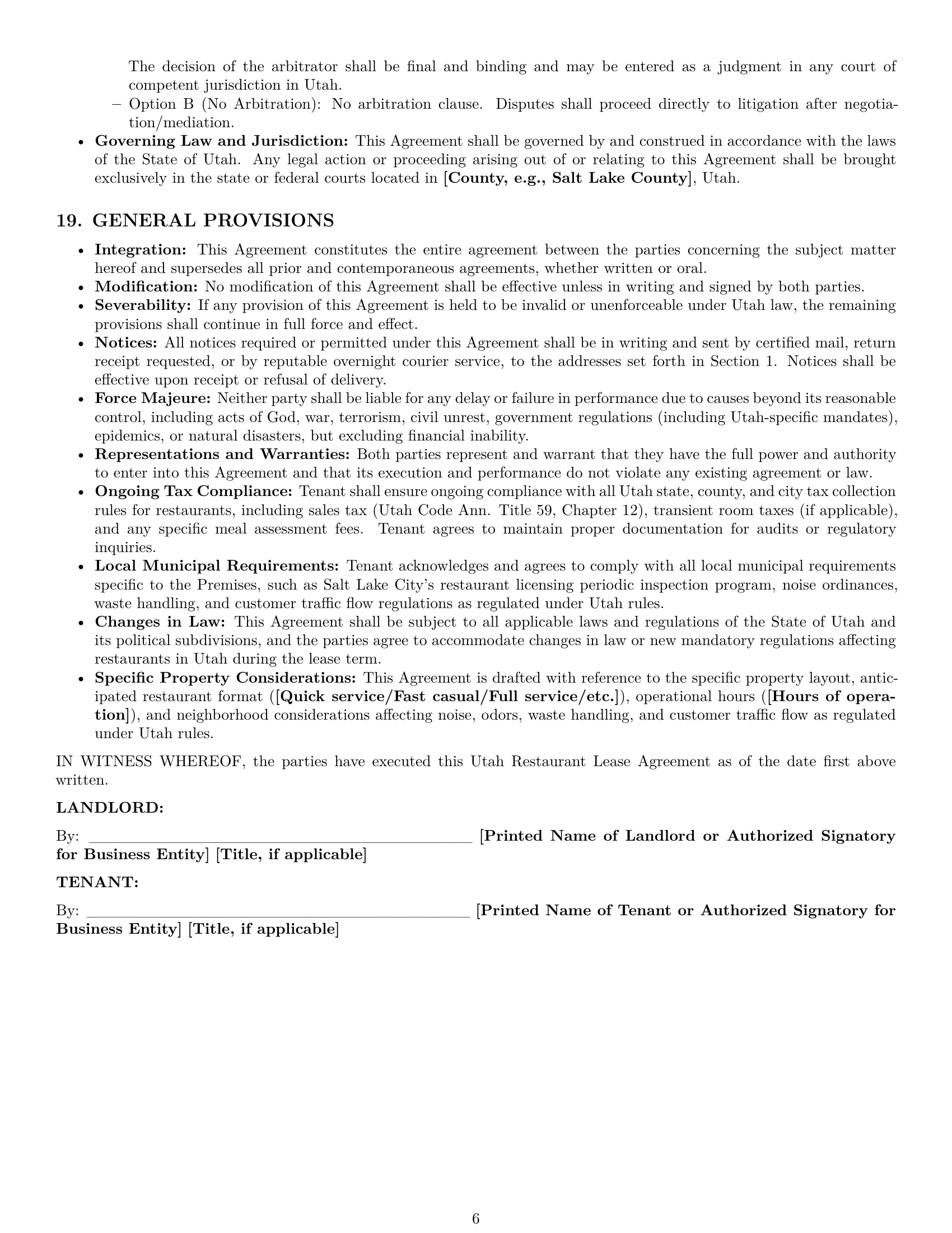 Preview page 6 of Pro Utah restaurant lease agreement template