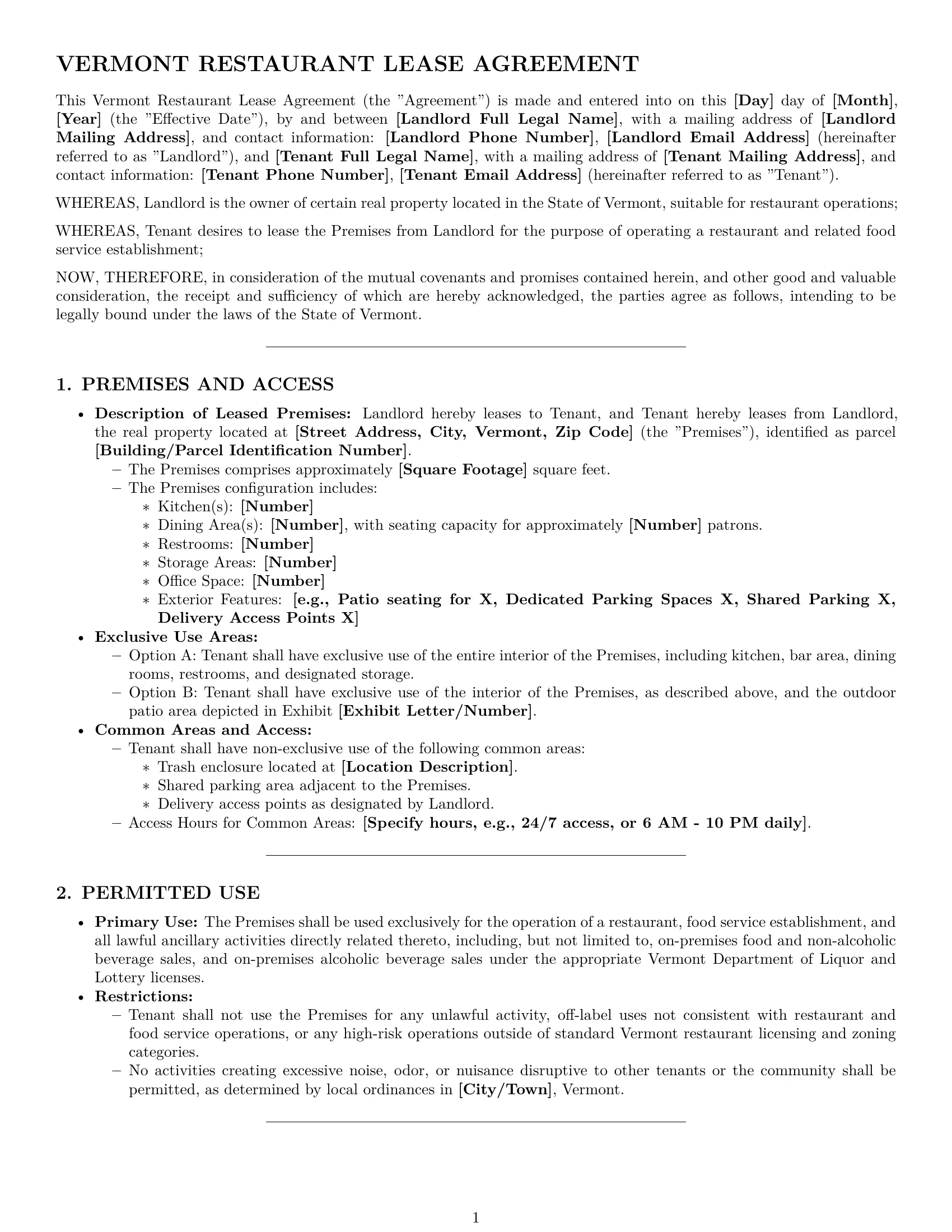 Preview page 1 of Pro Vermont restaurant lease agreement template