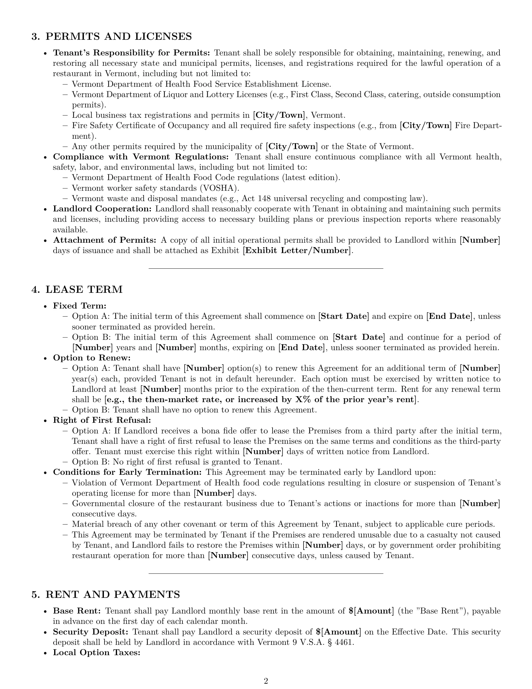 Preview page 2 of Pro Vermont restaurant lease agreement template