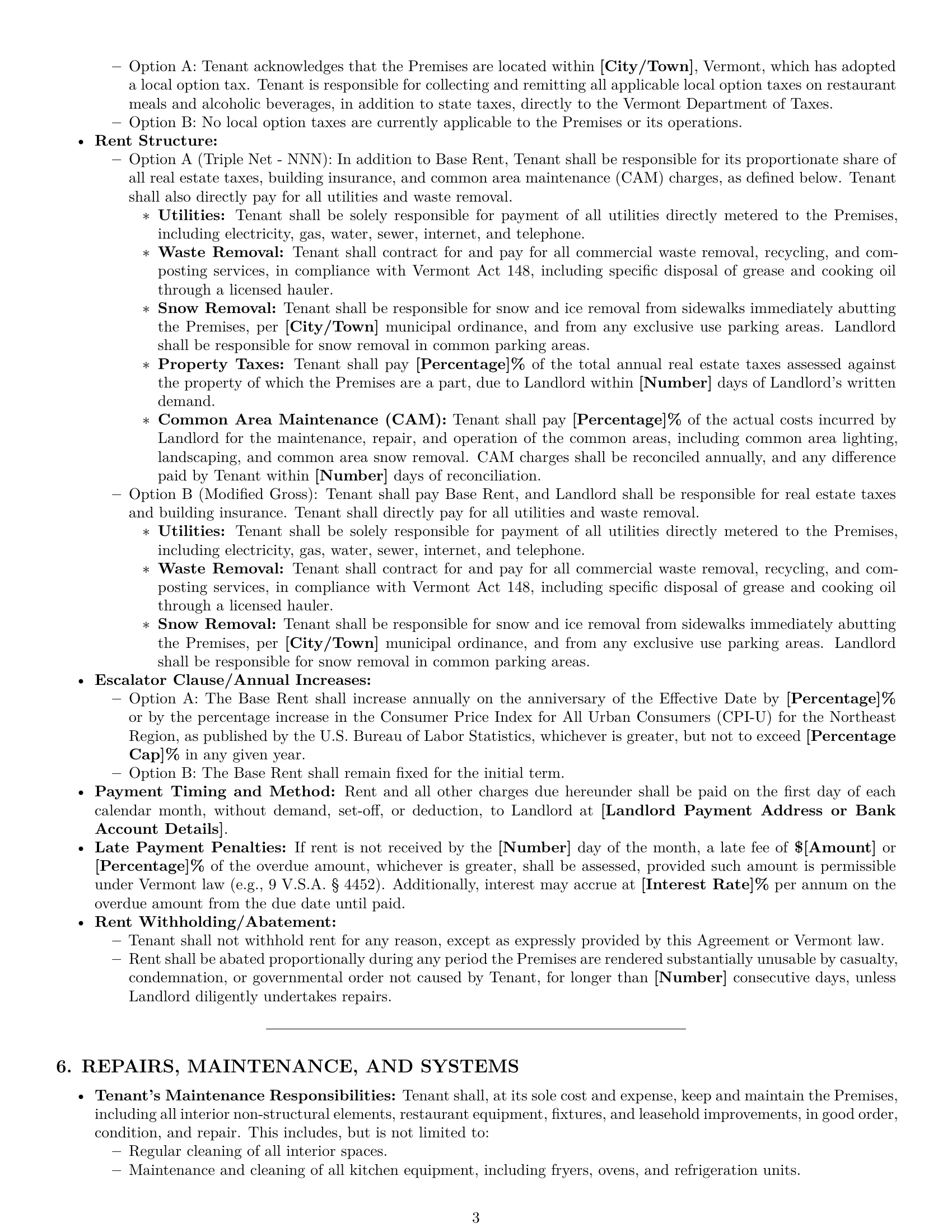 Preview page 3 of Pro Vermont restaurant lease agreement template