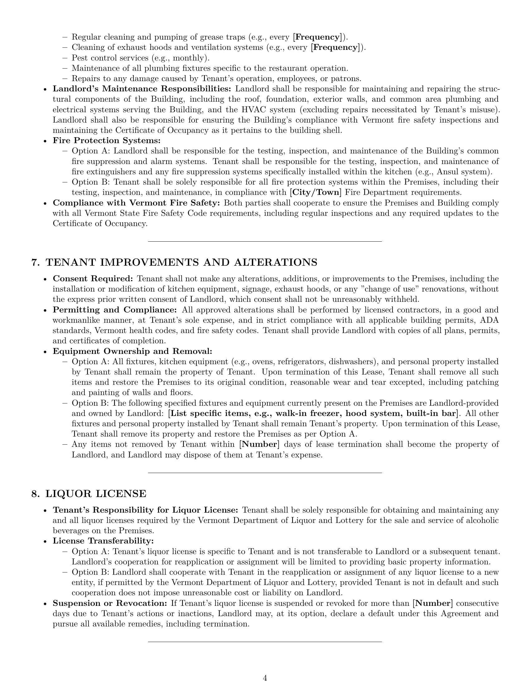 Preview page 4 of Pro Vermont restaurant lease agreement template