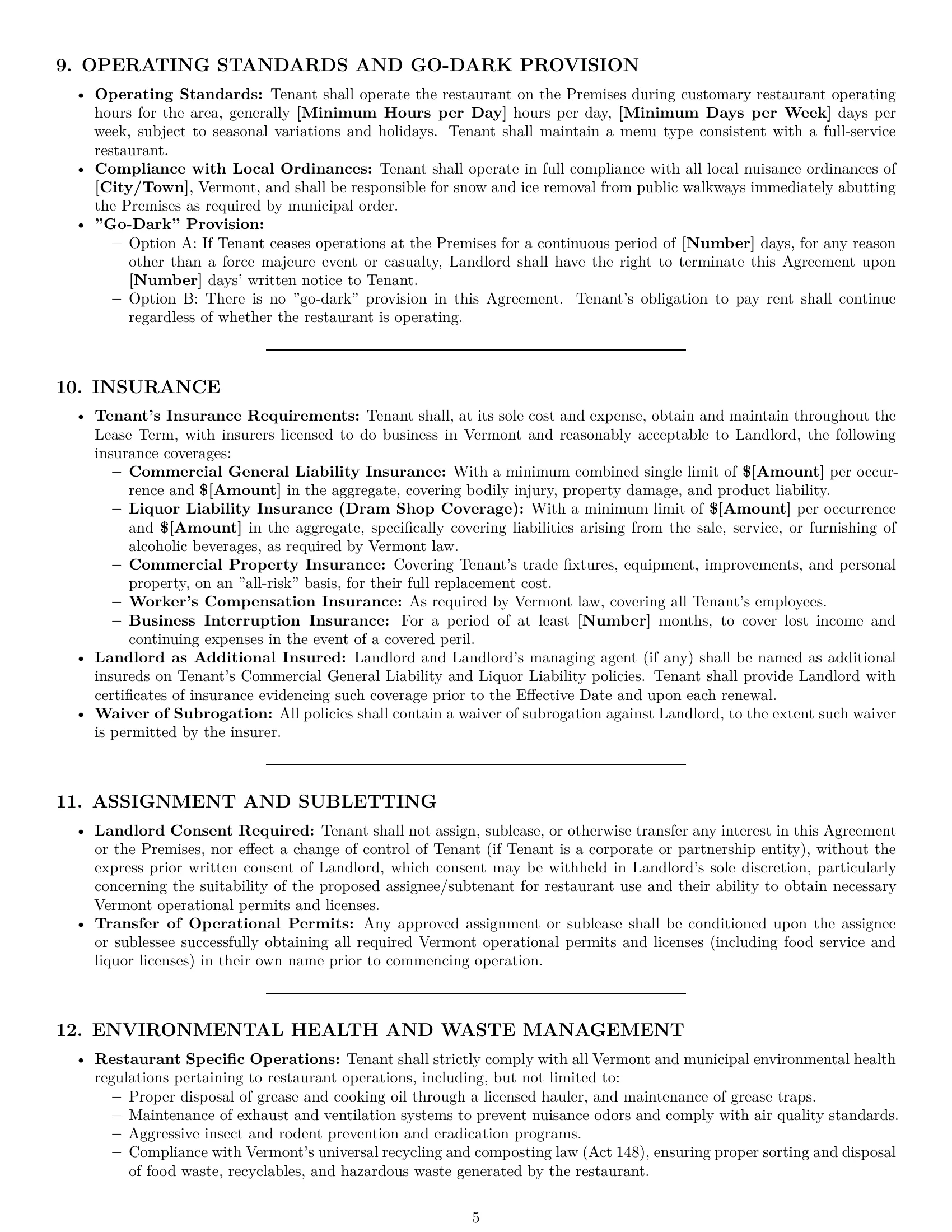 Preview page 5 of Pro Vermont restaurant lease agreement template