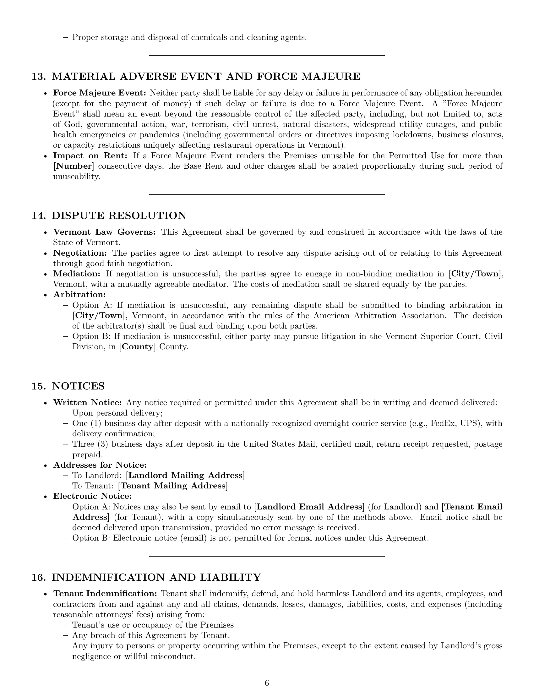 Preview page 6 of Pro Vermont restaurant lease agreement template