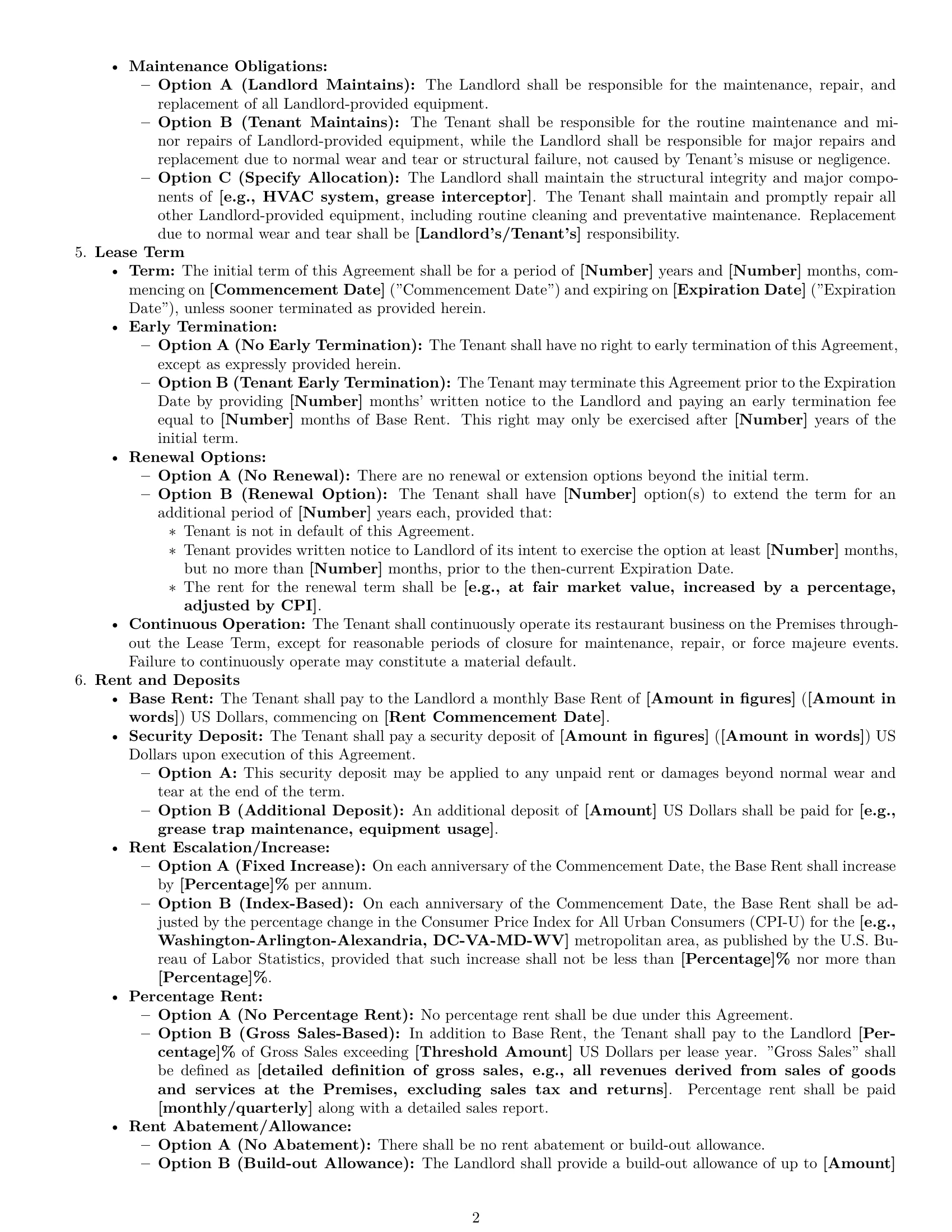 Preview page 2 of Pro Virginia restaurant lease agreement template