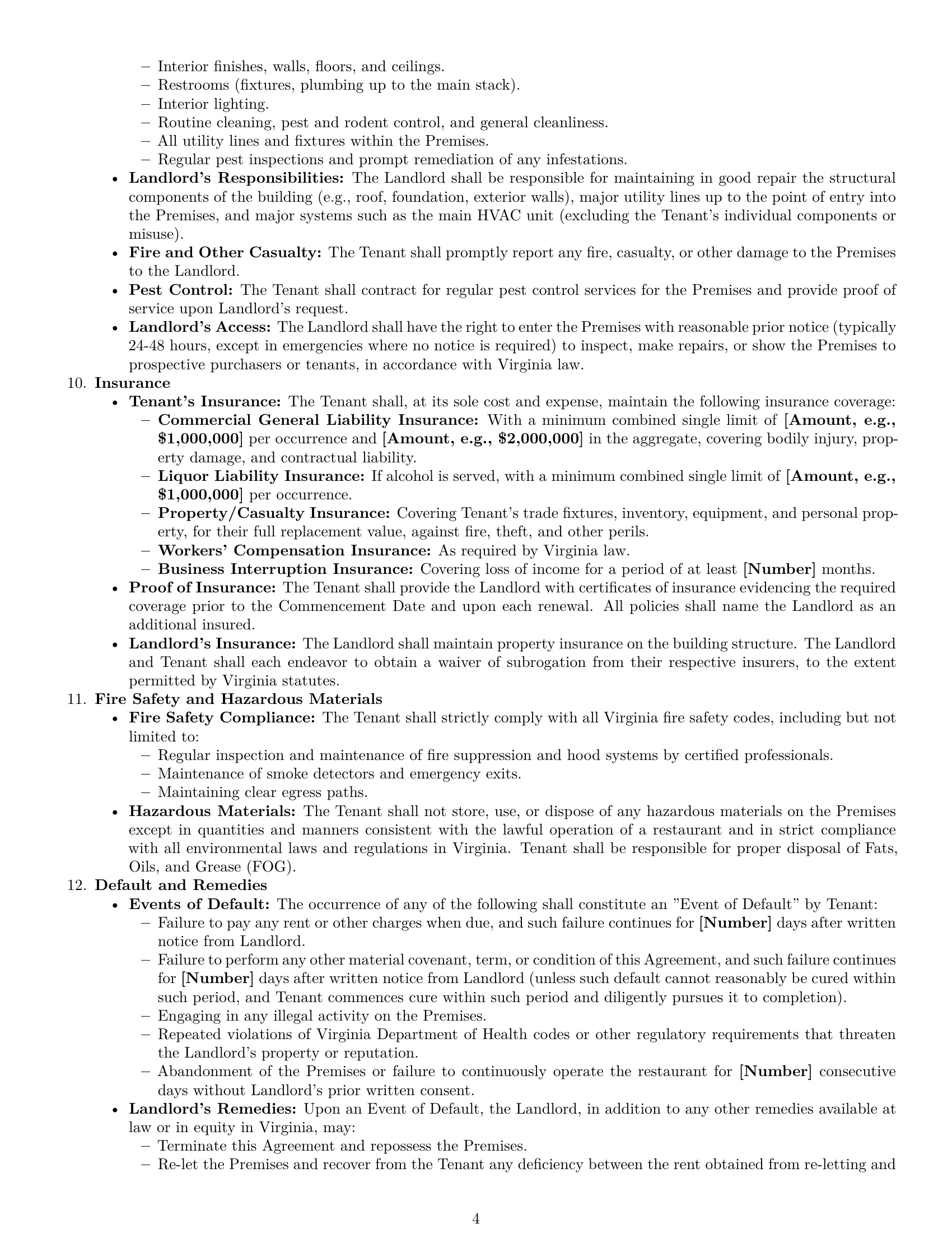 Preview page 4 of Pro Virginia restaurant lease agreement template