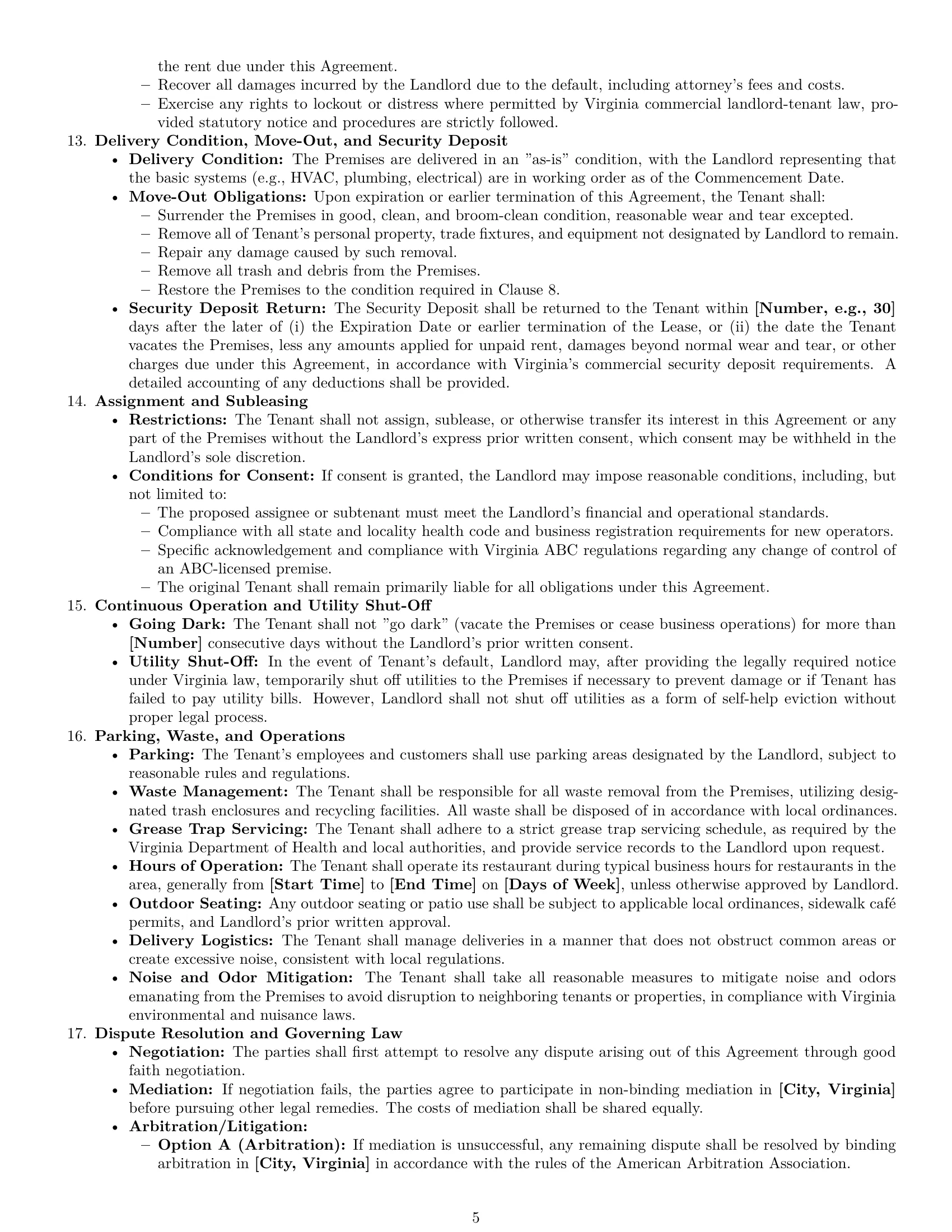 Preview page 5 of Pro Virginia restaurant lease agreement template