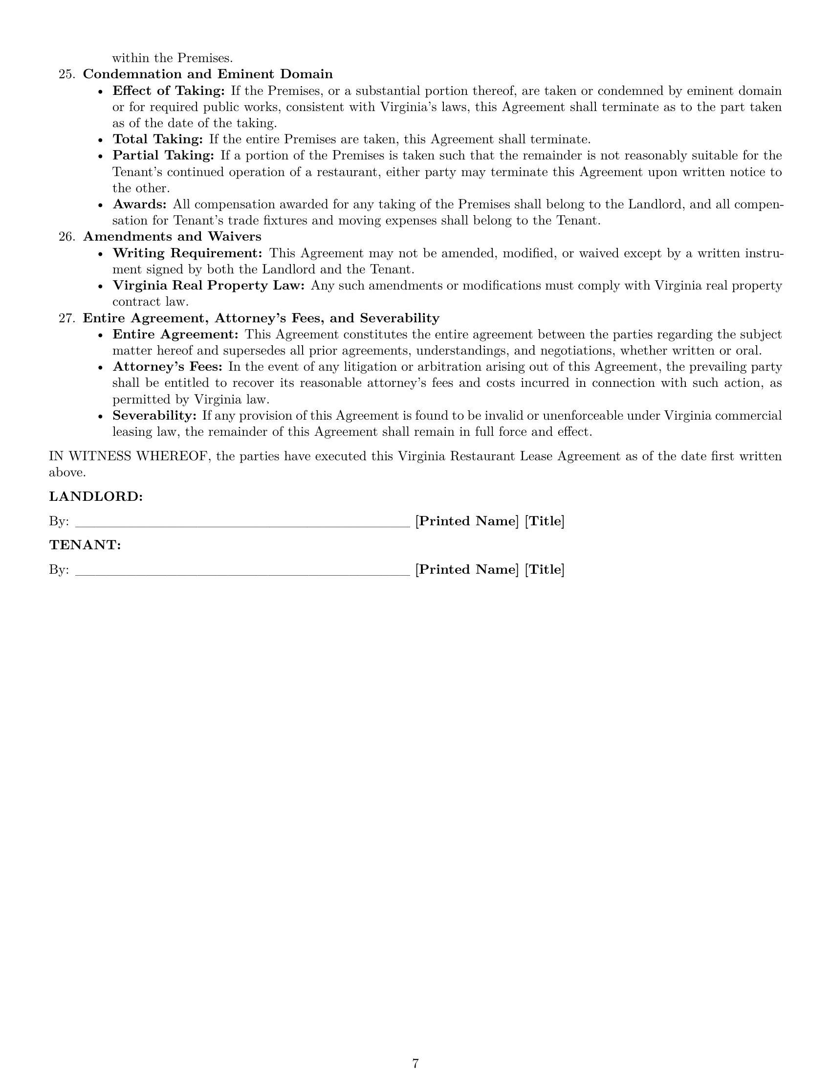 Preview page 7 of Pro Virginia restaurant lease agreement template
