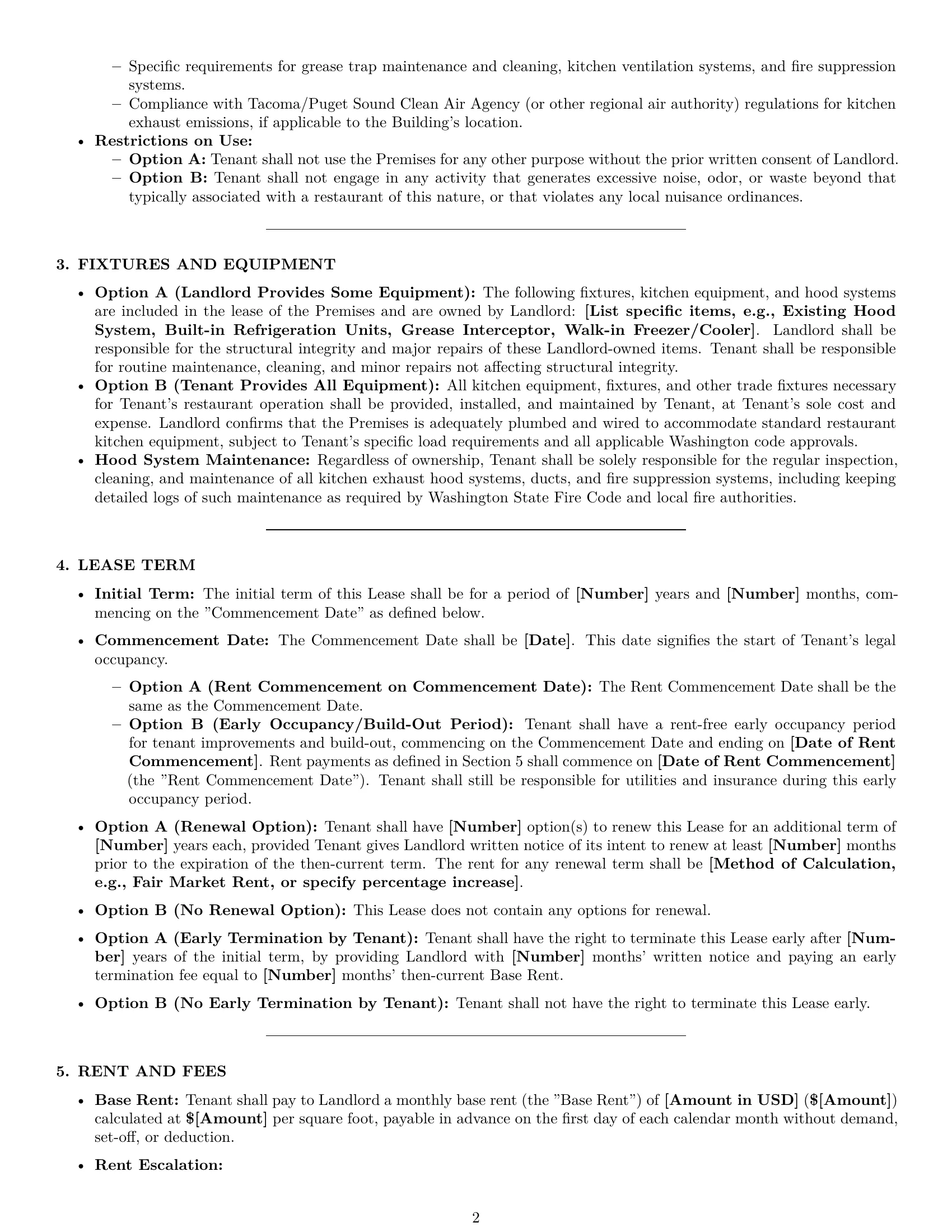 Preview page 2 of Pro Washington restaurant lease agreement template