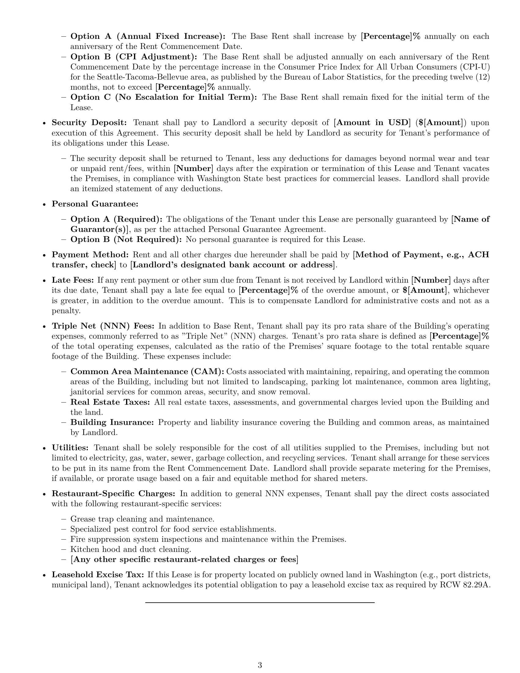 Preview page 3 of Pro Washington restaurant lease agreement template