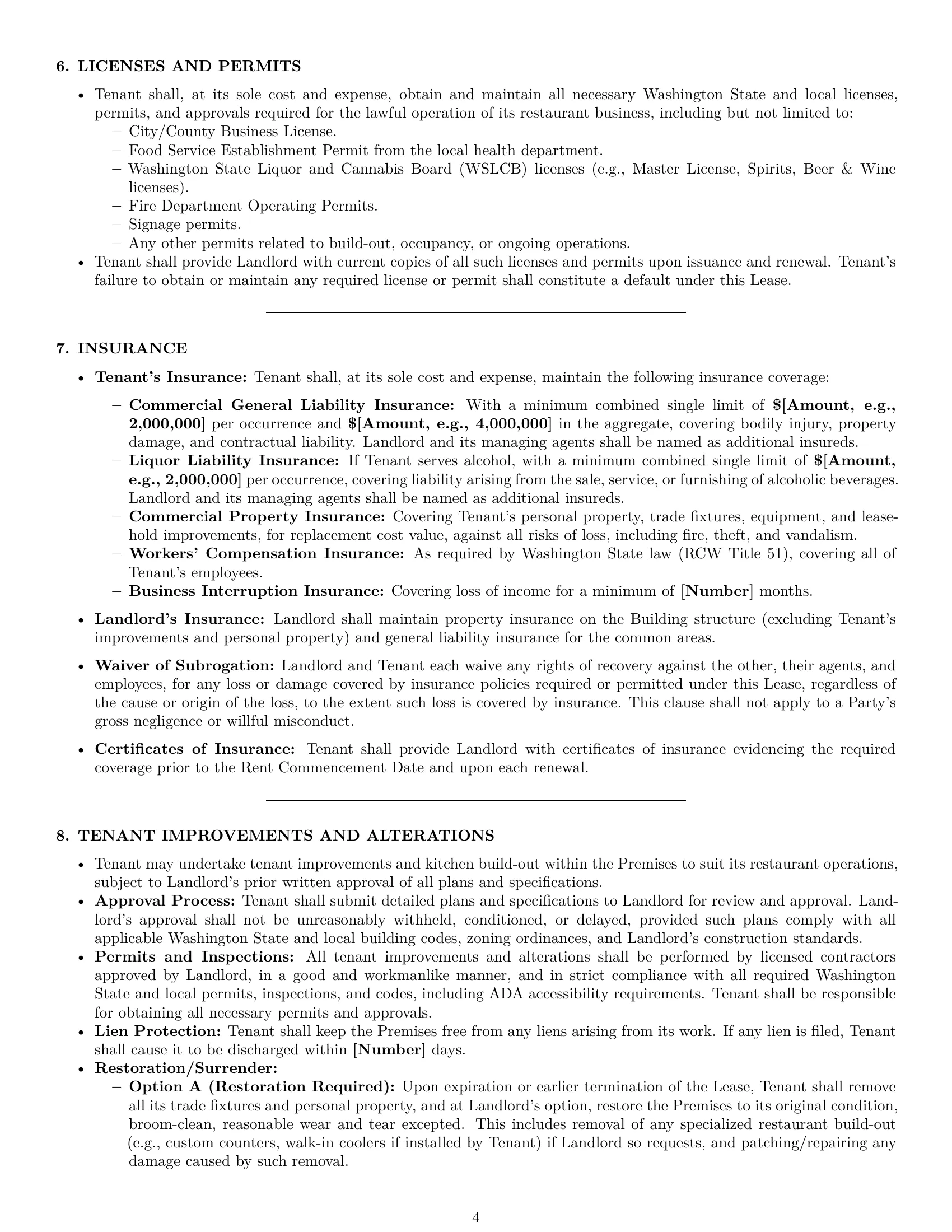 Preview page 4 of Pro Washington restaurant lease agreement template