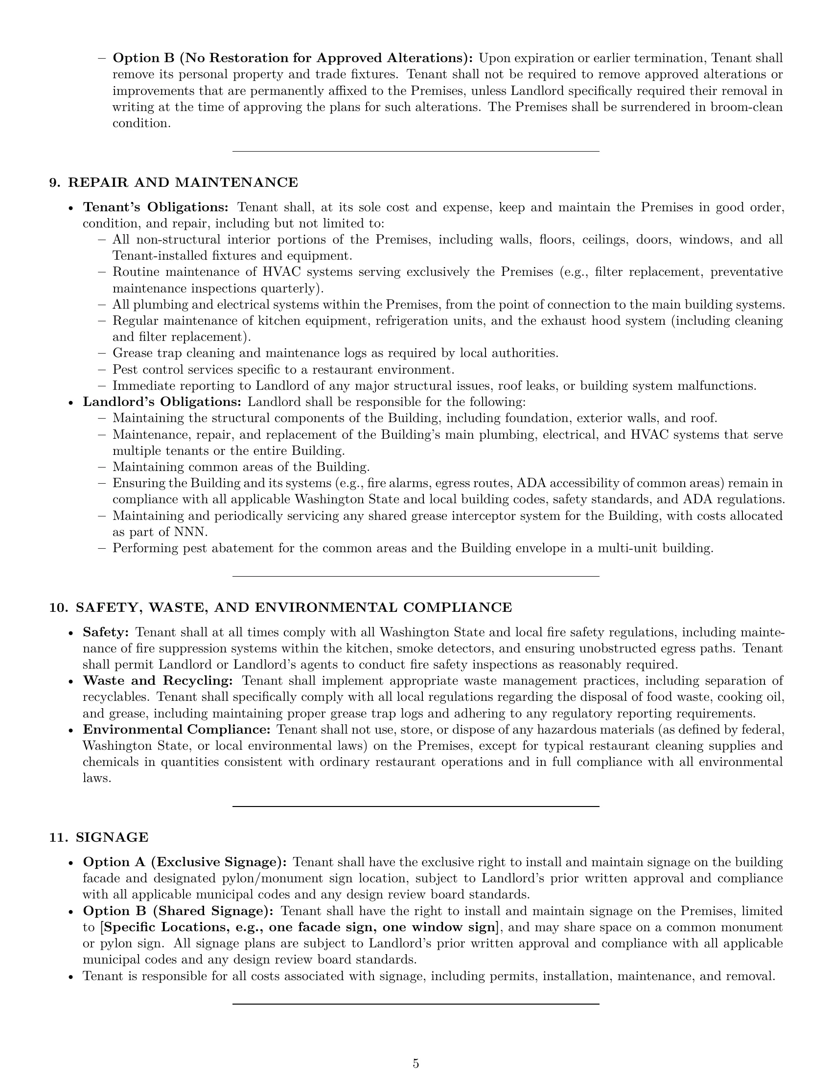 Preview page 5 of Pro Washington restaurant lease agreement template