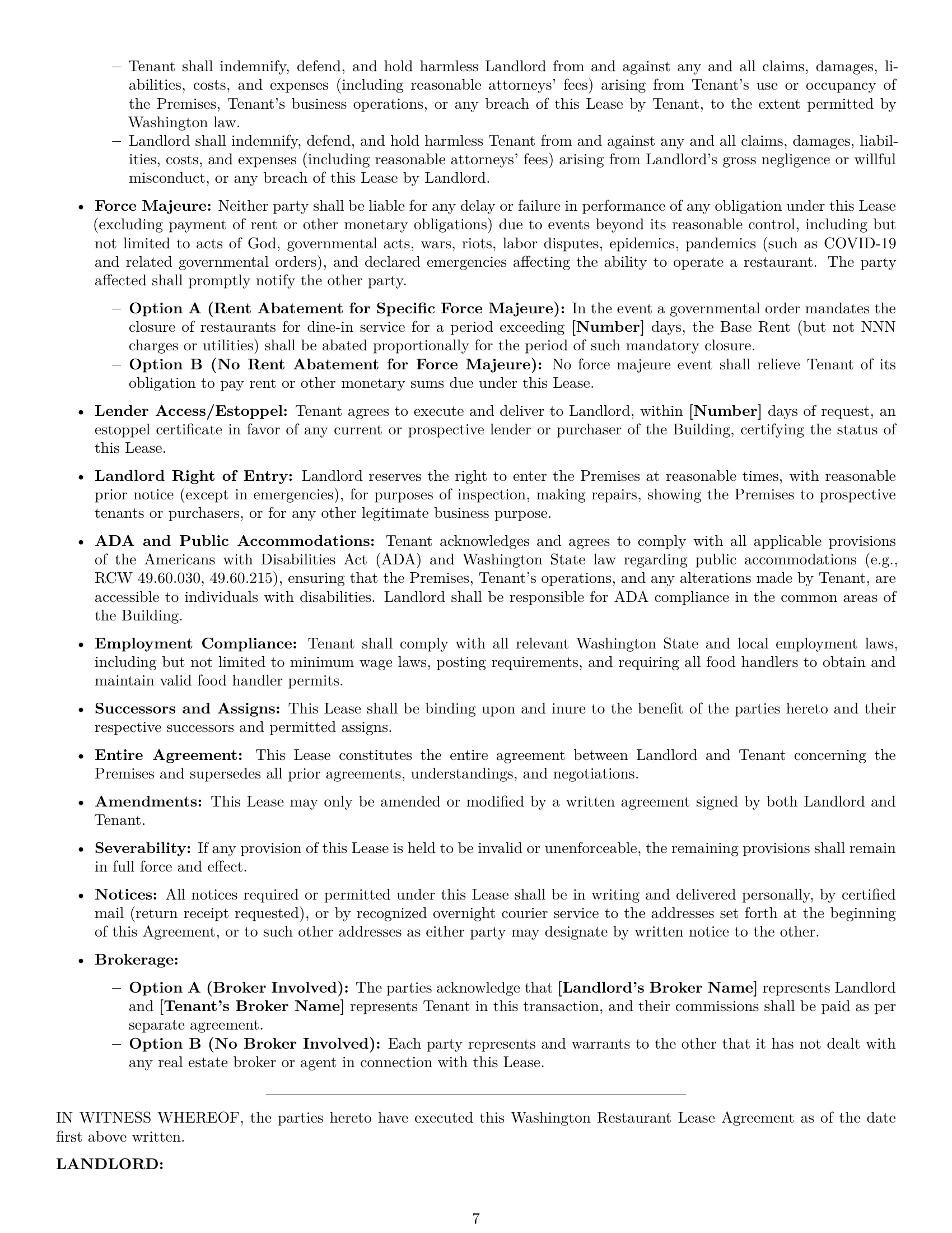 Preview page 7 of Pro Washington restaurant lease agreement template