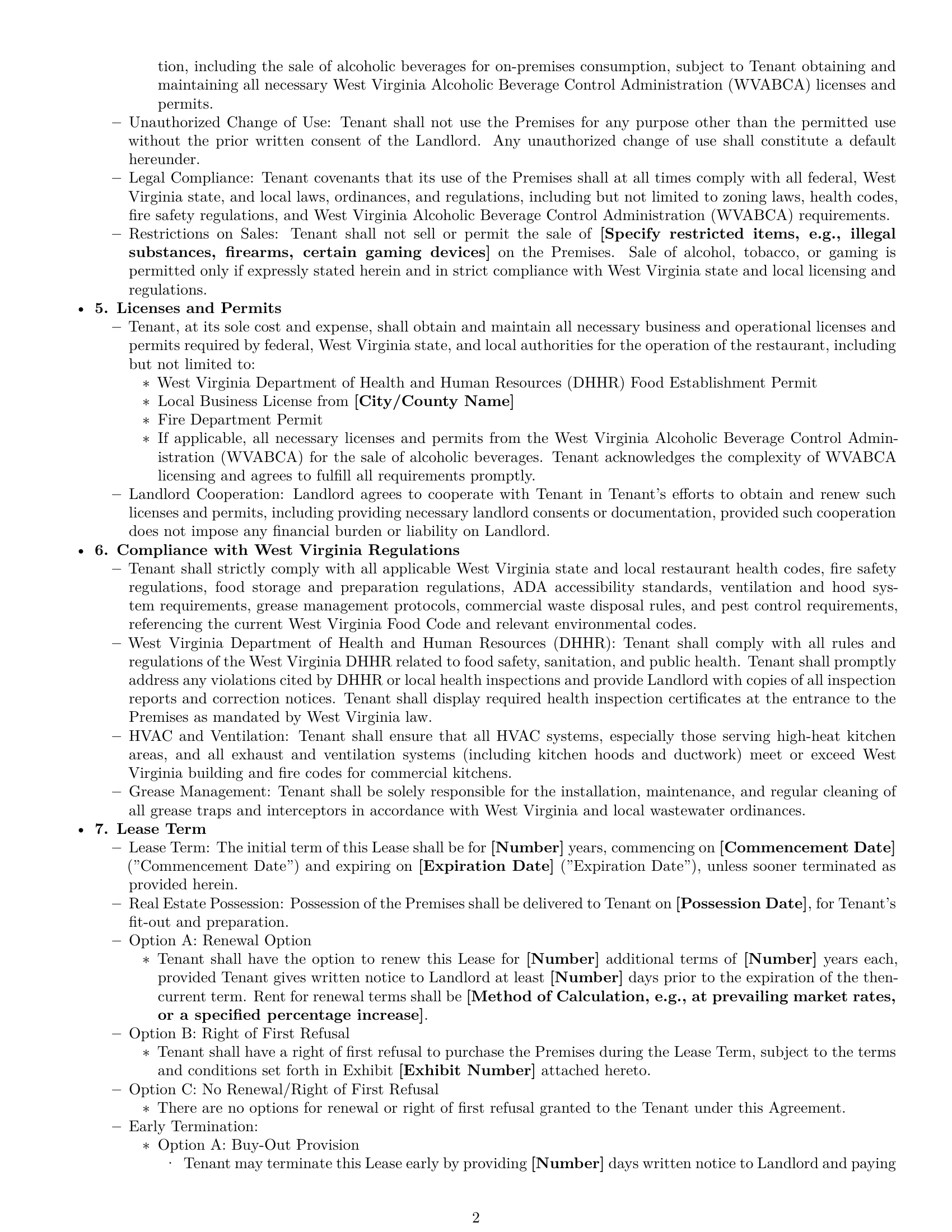 Preview page 2 of Pro West Virginia restaurant lease agreement template