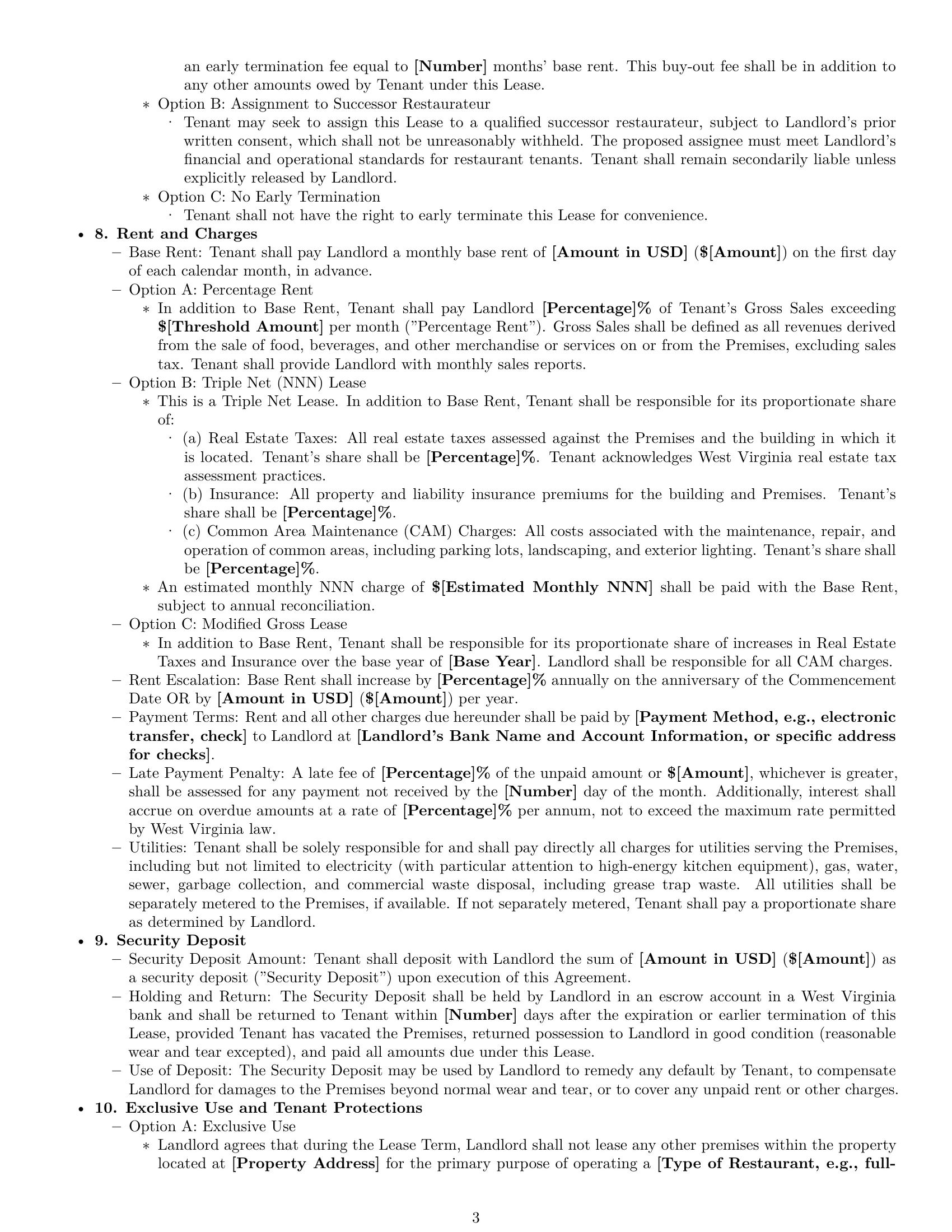 Preview page 3 of Pro West Virginia restaurant lease agreement template