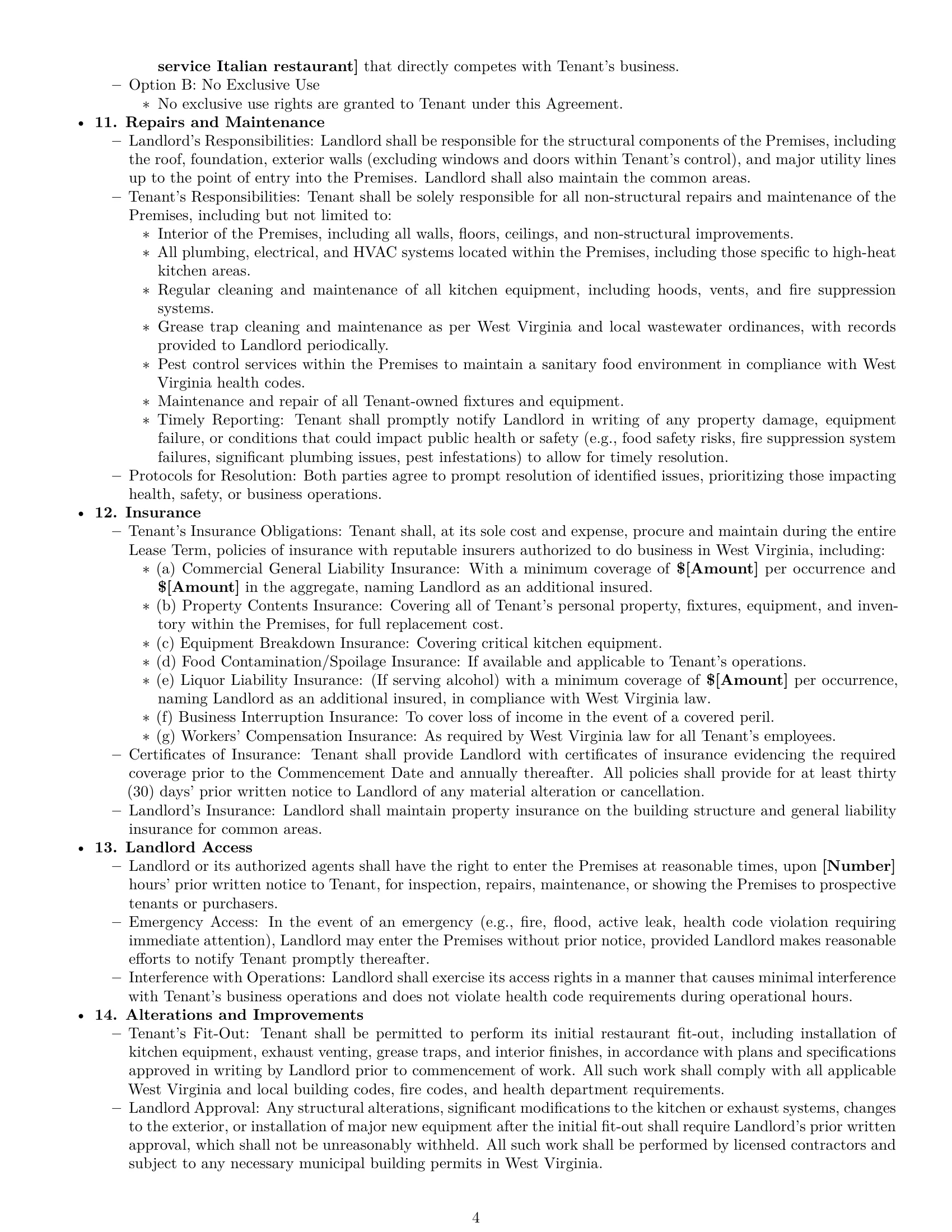 Preview page 4 of Pro West Virginia restaurant lease agreement template