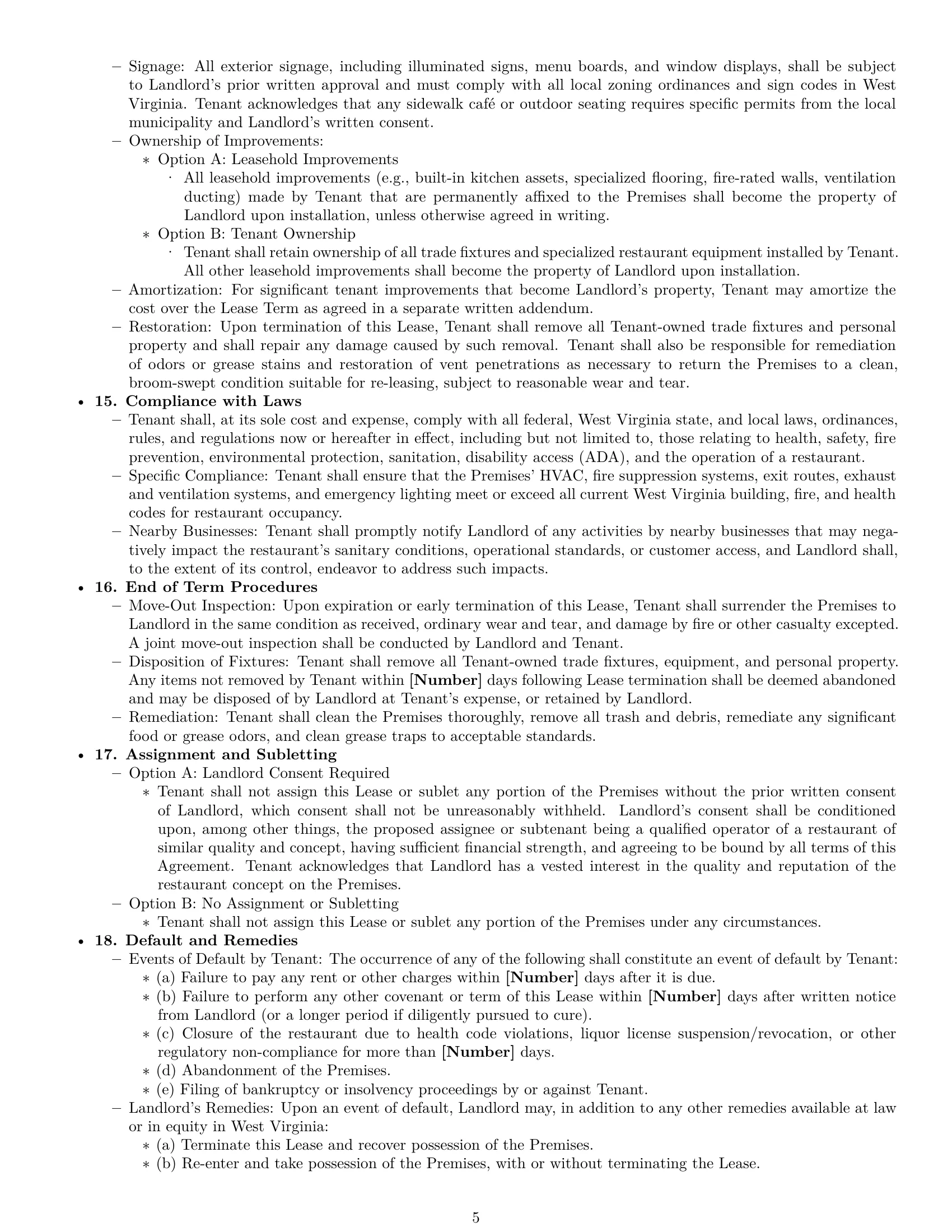 Preview page 5 of Pro West Virginia restaurant lease agreement template