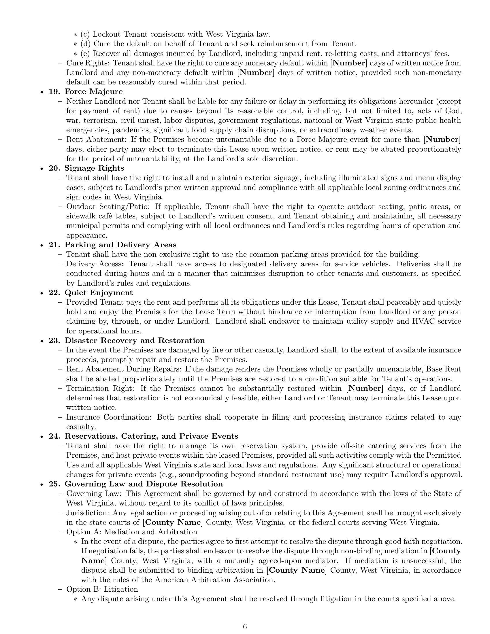 Preview page 6 of Pro West Virginia restaurant lease agreement template