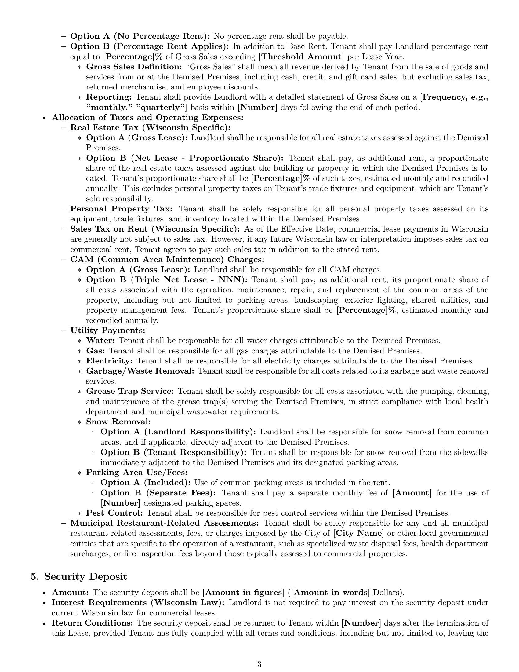 Preview page 3 of Pro Wisconsin restaurant lease agreement template