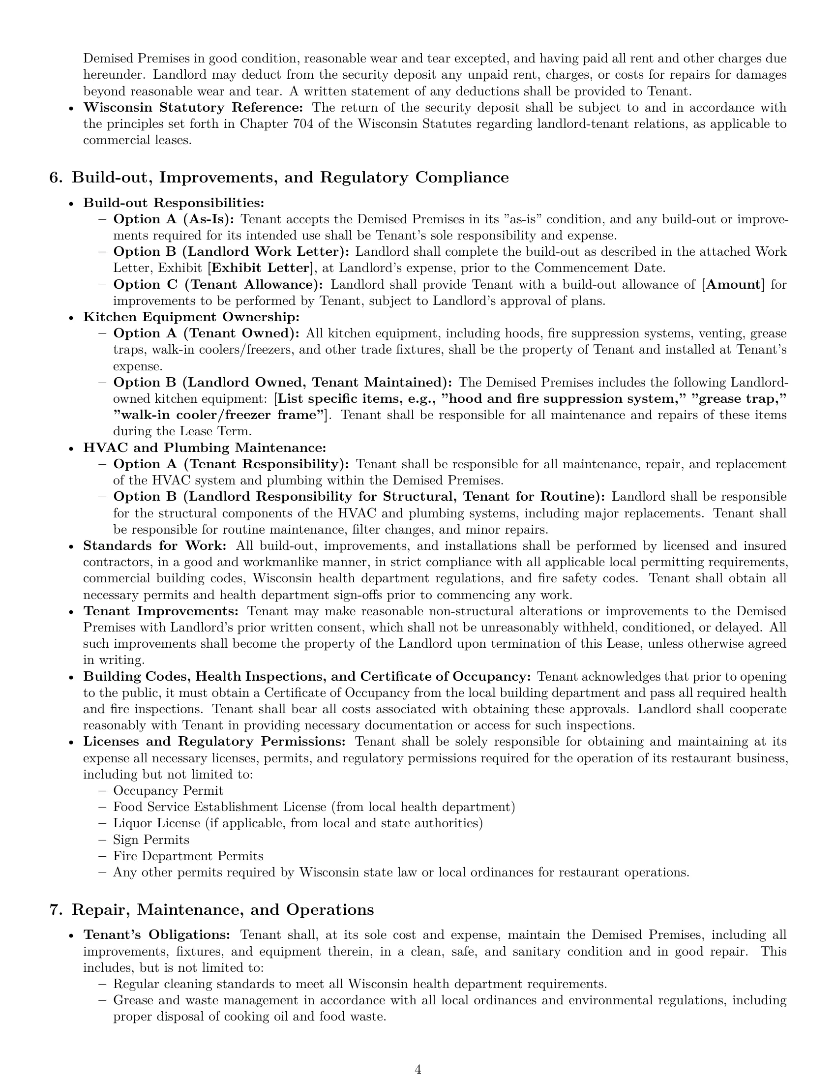 Preview page 4 of Pro Wisconsin restaurant lease agreement template