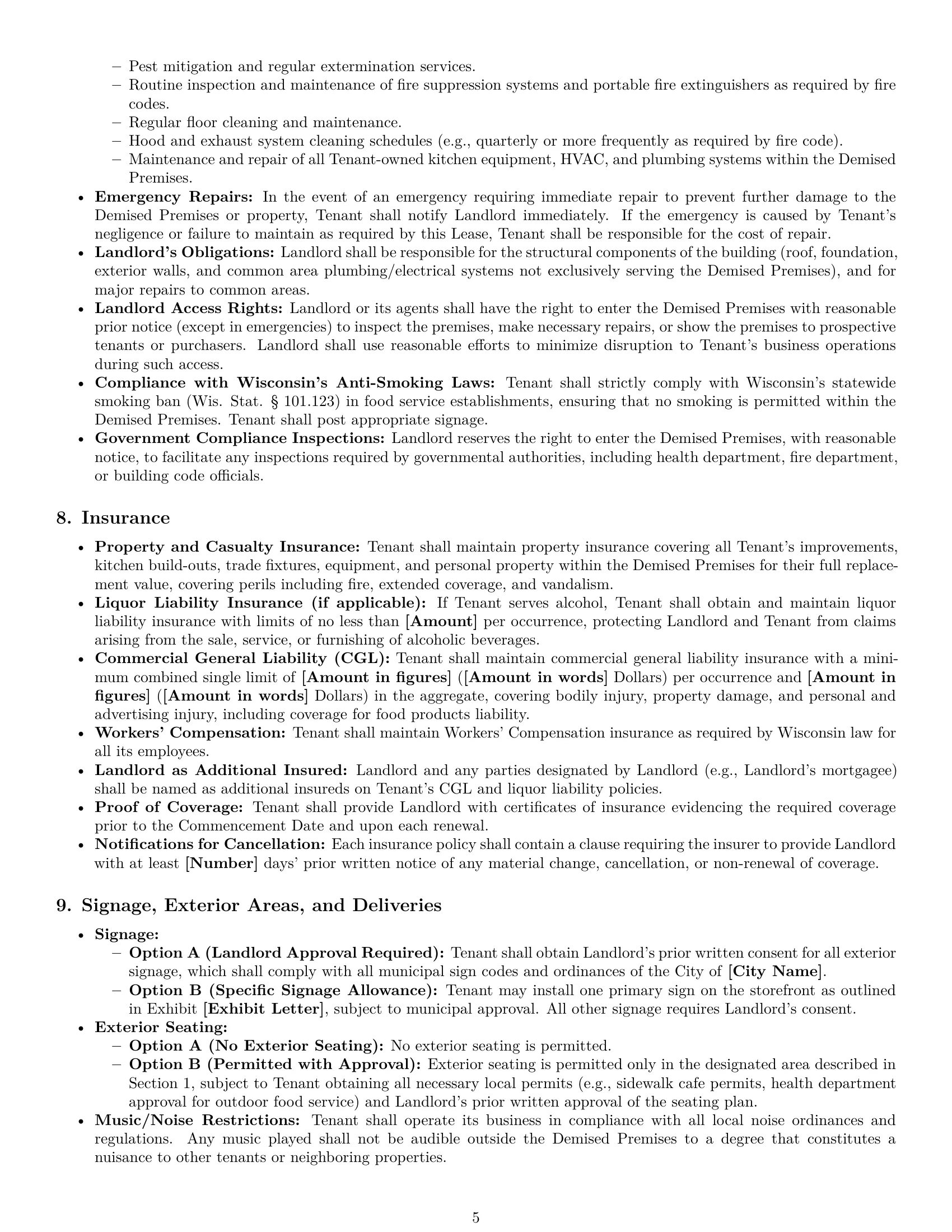 Preview page 5 of Pro Wisconsin restaurant lease agreement template