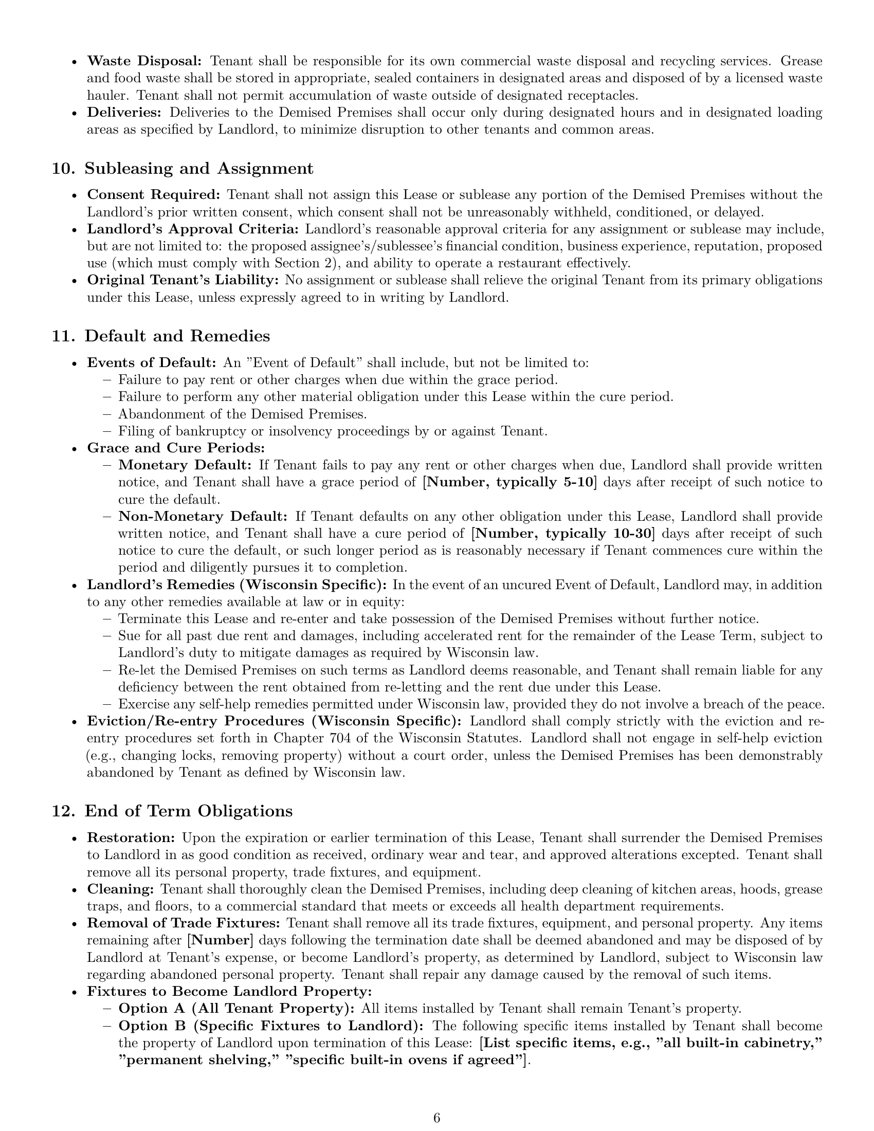 Preview page 6 of Pro Wisconsin restaurant lease agreement template