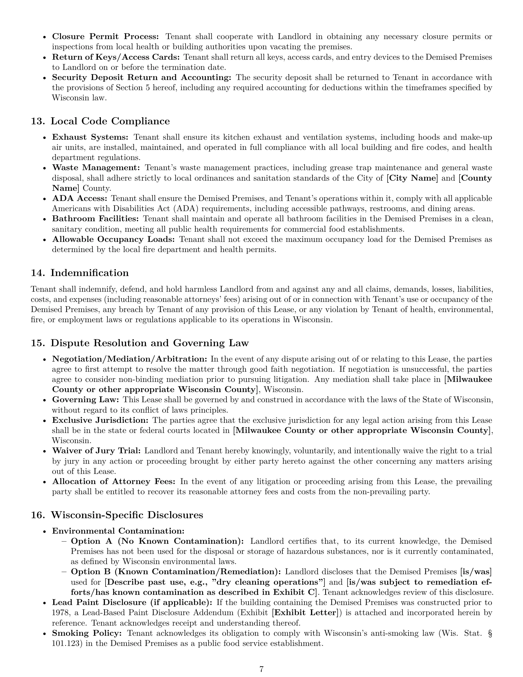 Preview page 7 of Pro Wisconsin restaurant lease agreement template