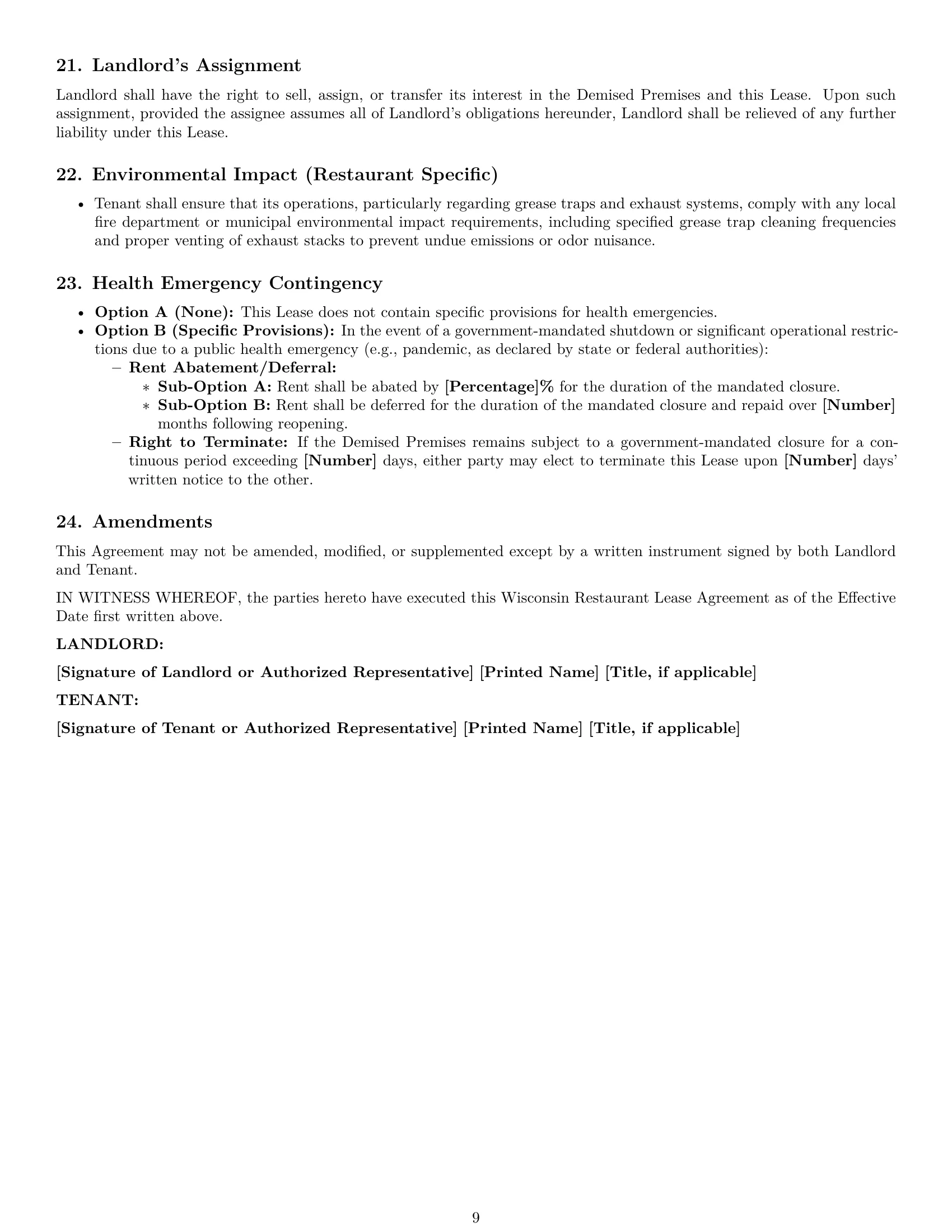 Preview page 9 of Pro Wisconsin restaurant lease agreement template