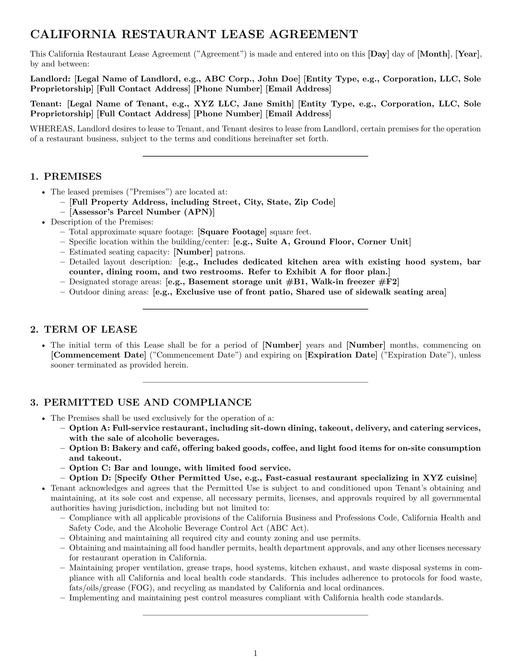Preview page 1 of Pro California restaurant lease agreement template