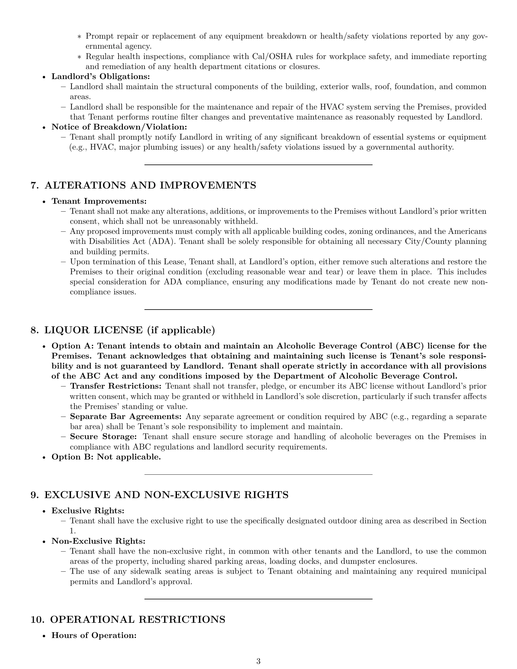 Preview page 3 of Pro California restaurant lease agreement template